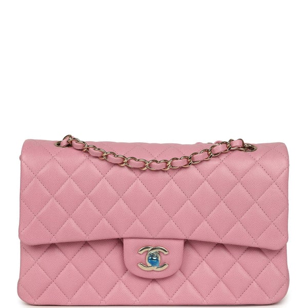 Chanel Medium Classic Double Flap Bag Pink Shiny Caviar Light Gold Hardware
