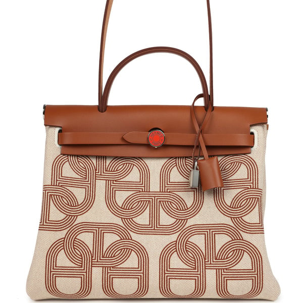 Hermes Hermes Special Order (HSS) Herbag Zip PM 31 "Circuit 24" Fauve and Ecru Toile H Canvas and Fauve Hunter Lacquered Palladium Hardware