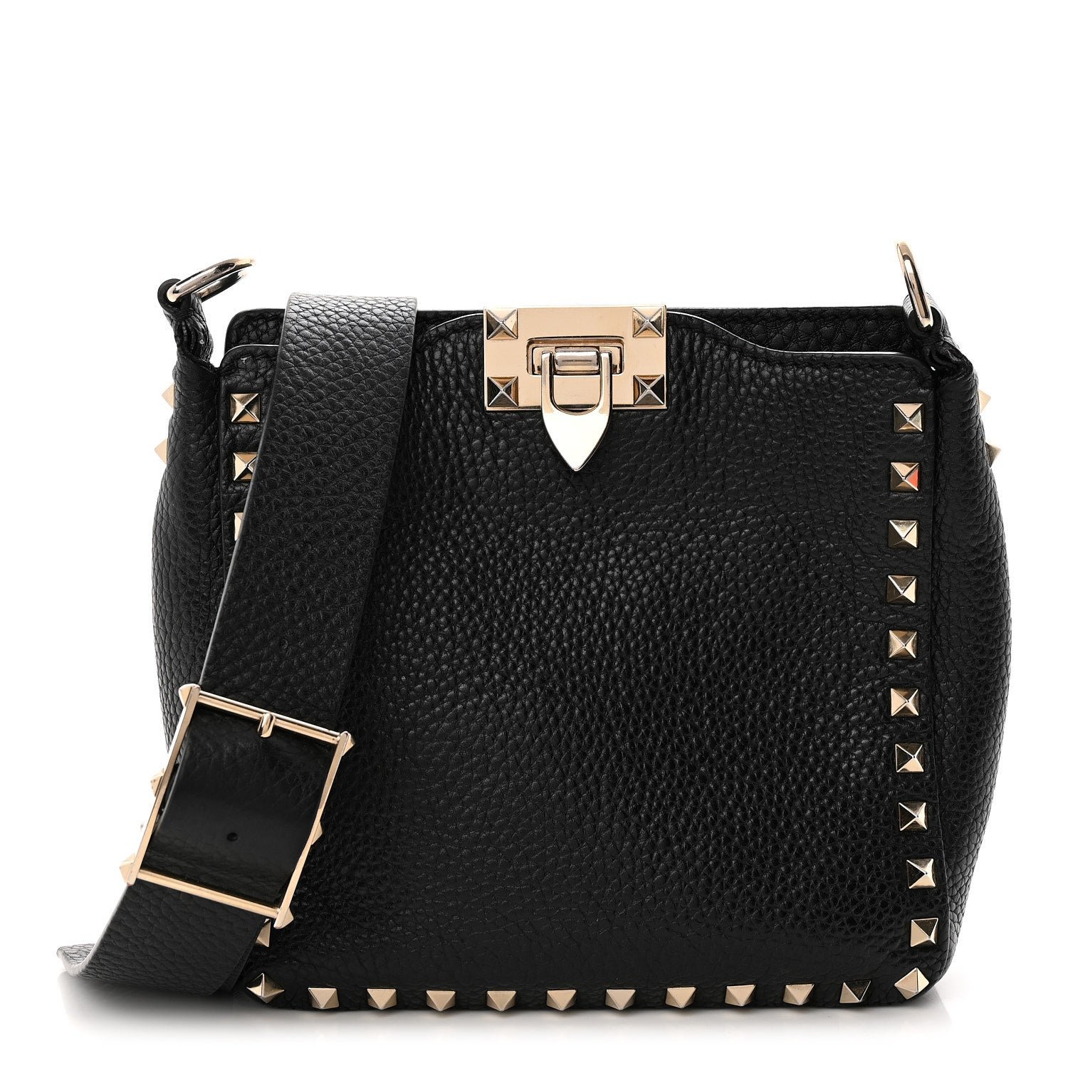 Valentino Garavani Pebbled Calfskin Mini Rockstud Flip-Lock Messenger Bag Black