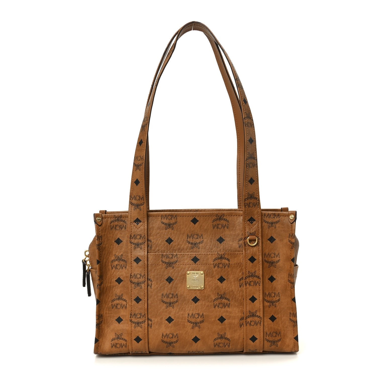 MCM Visetos Aren Small School Bag Tote Cognac