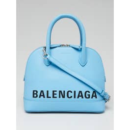 Balenciaga Balenciaga Light Blue Pebbled Leather Small Ville Satchel Bag