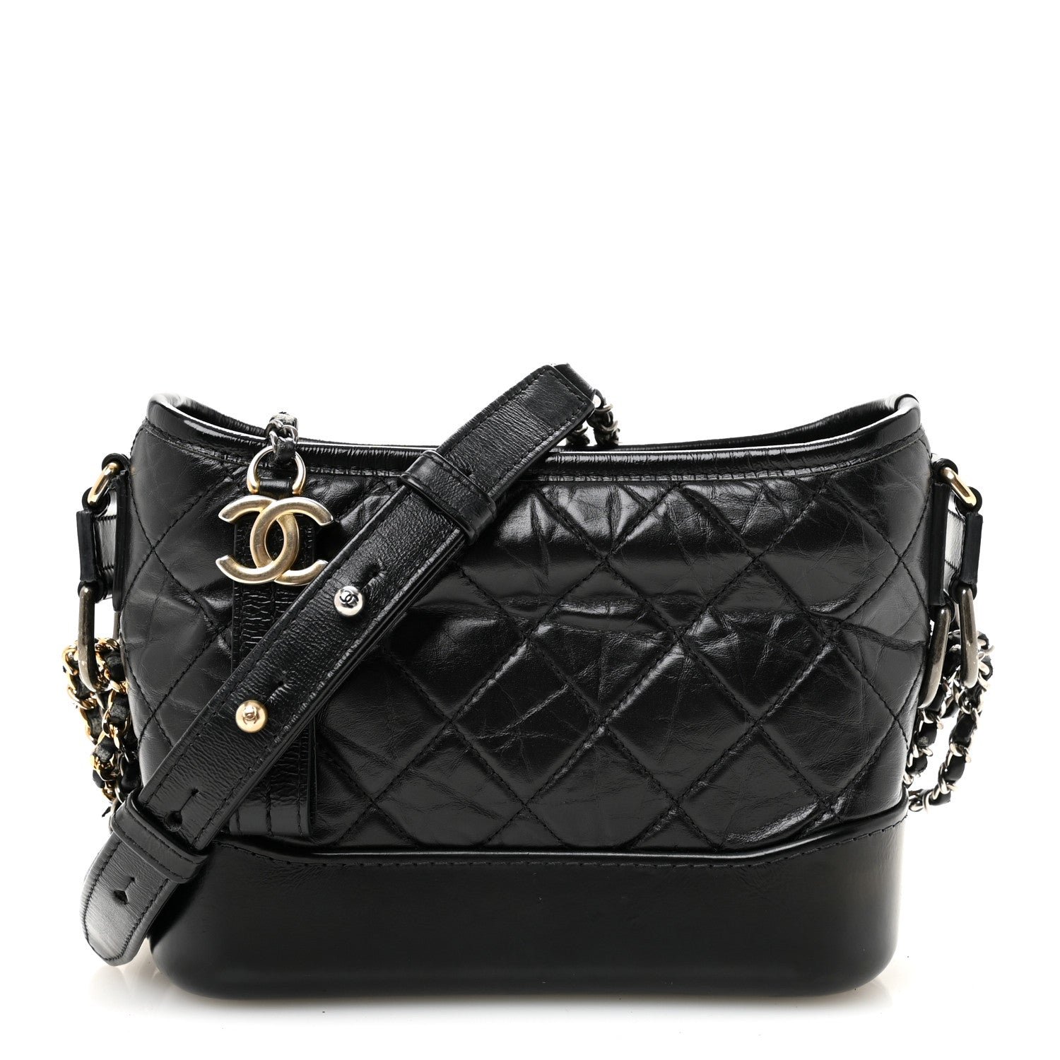 Chanel Aged Calfskin Quilted Small Gabrielle Hobo Black