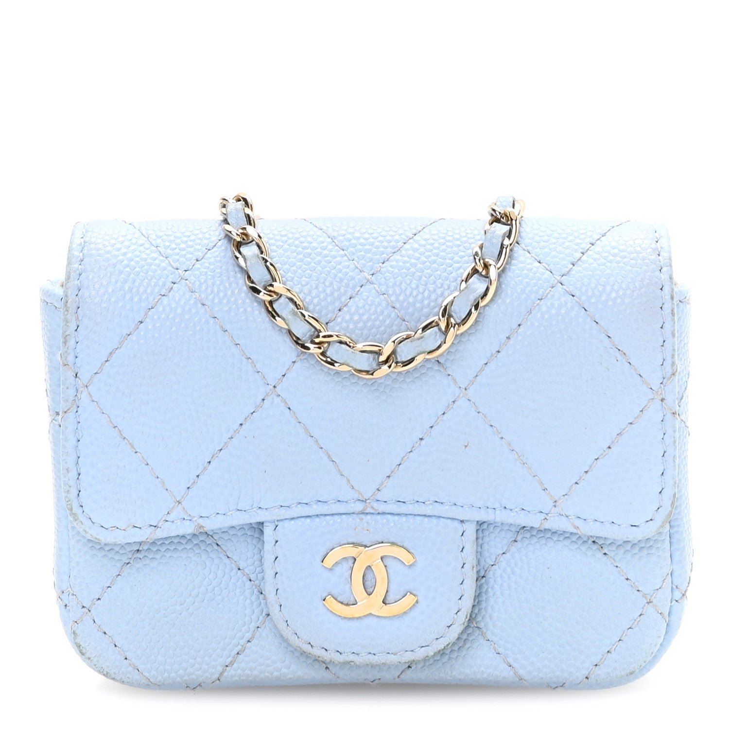 Chanel Caviar Quilted Mini Chain Belt Bag Light Blue