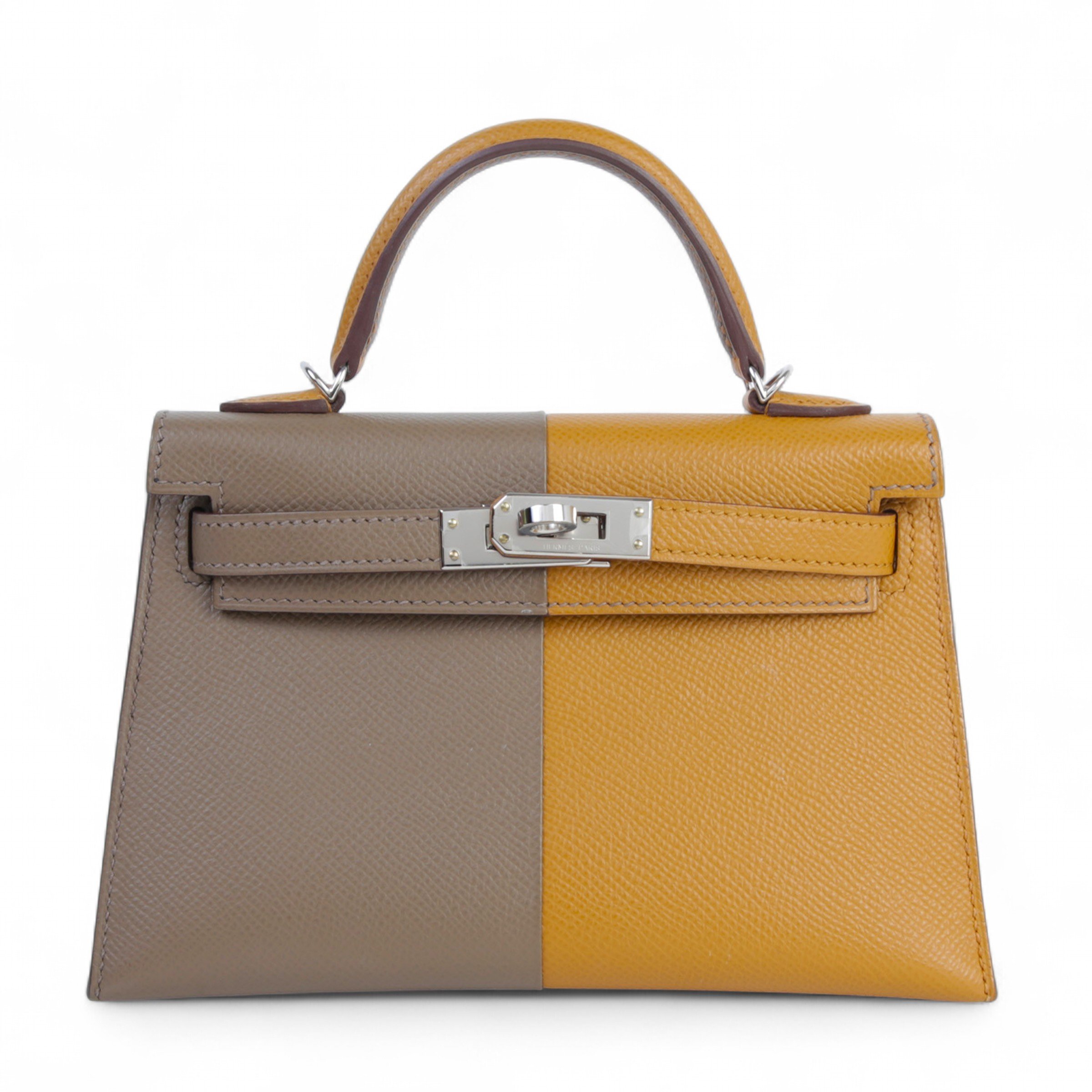 Hermes Very Good ( Rank A) HERMÈS Mini Kelly II Casaque Etoupe (18) Sesame (2S) Bleu Indigo (76) Epsom Palladium hardware Z (2021)