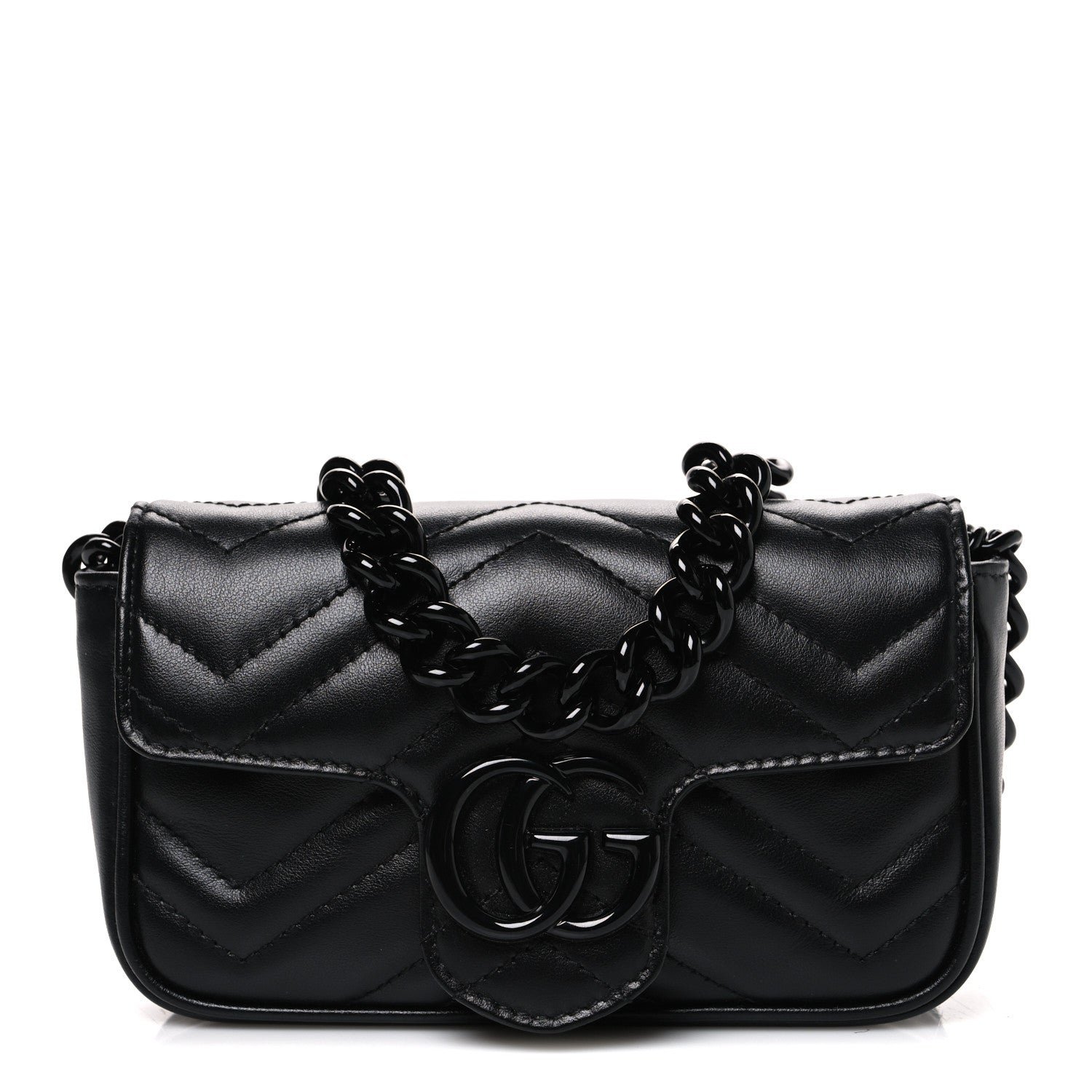 Gucci Calfskin Matelasse Monochrome GG Marmont Chain Belt Bag Black