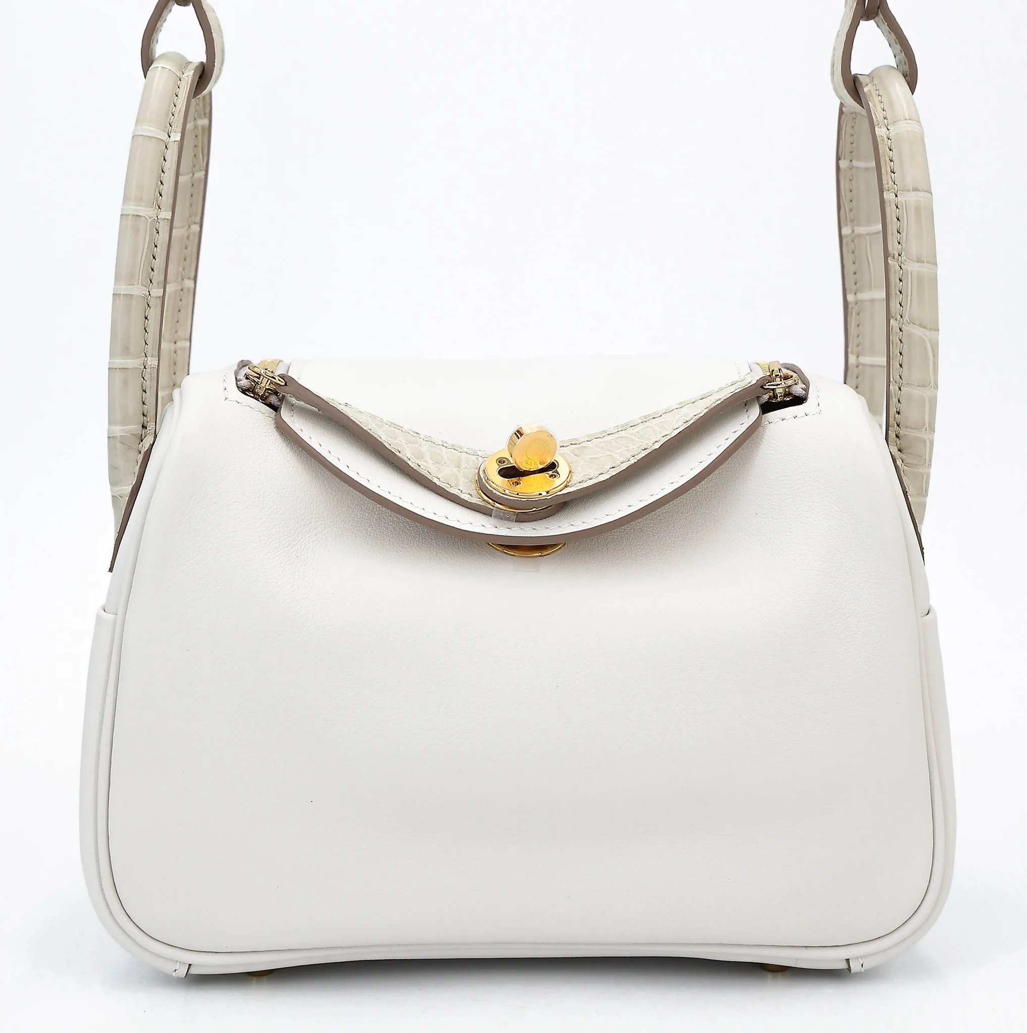 Unused ( Rank NS ) HERMÈS Mini Lindy II Touch Gris Perle (80) Beton (8L) Swift Matte Alligator Gold hardware W (2024)