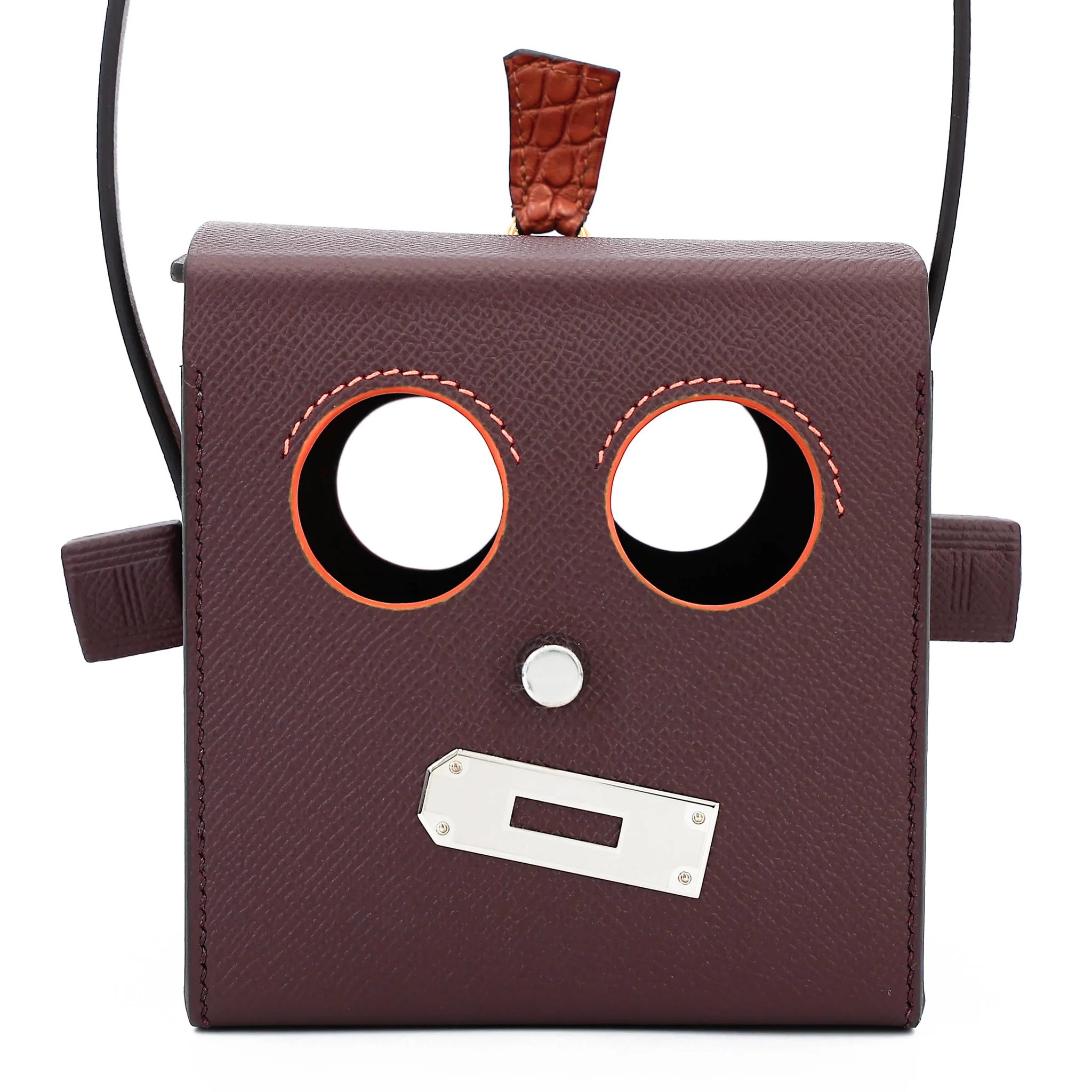 Unused ( Rank NS ) HERMÈS Limited Edition Robot cube minaudiere Rouge Sellier (0G) Gold (37) Epsom Matte Alligator Palladium hardware Gold hardware