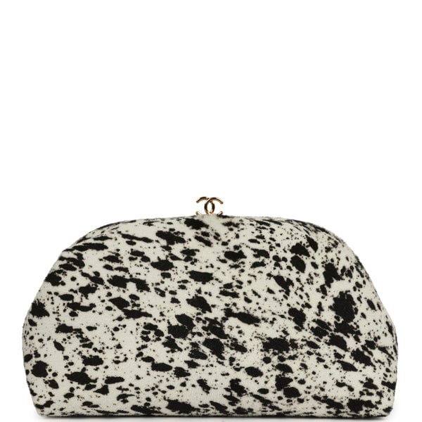 Chanel Large "Dalmatian Print" Clutch with Chain Black, White Pony Hair Gold Hardware