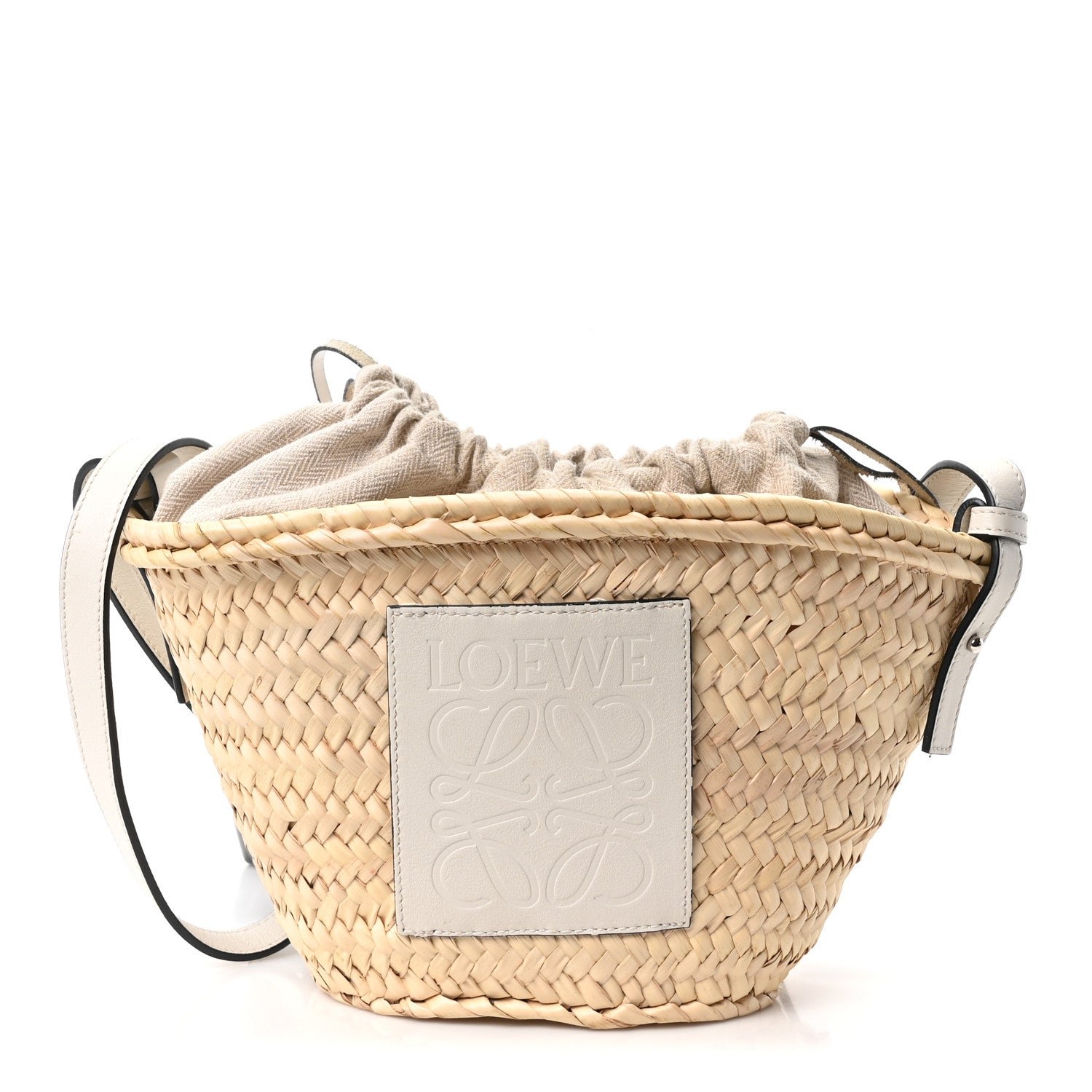 Loewe Raffia Drawstring Basket Tote Bag Natural White