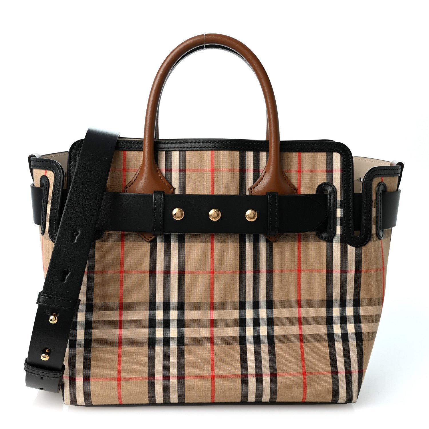 Burberry Calfskin Vintage Check Triple Stud Small Belt Bag Archive Beige