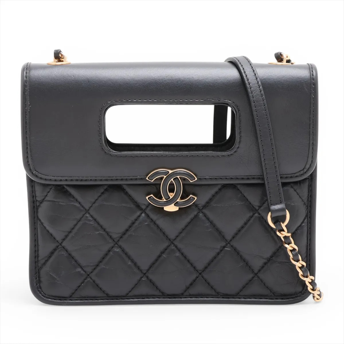 Chanel Matelasse Vintage calf 2 Way Shoulder Bag Black Gold Metal Fittings rando