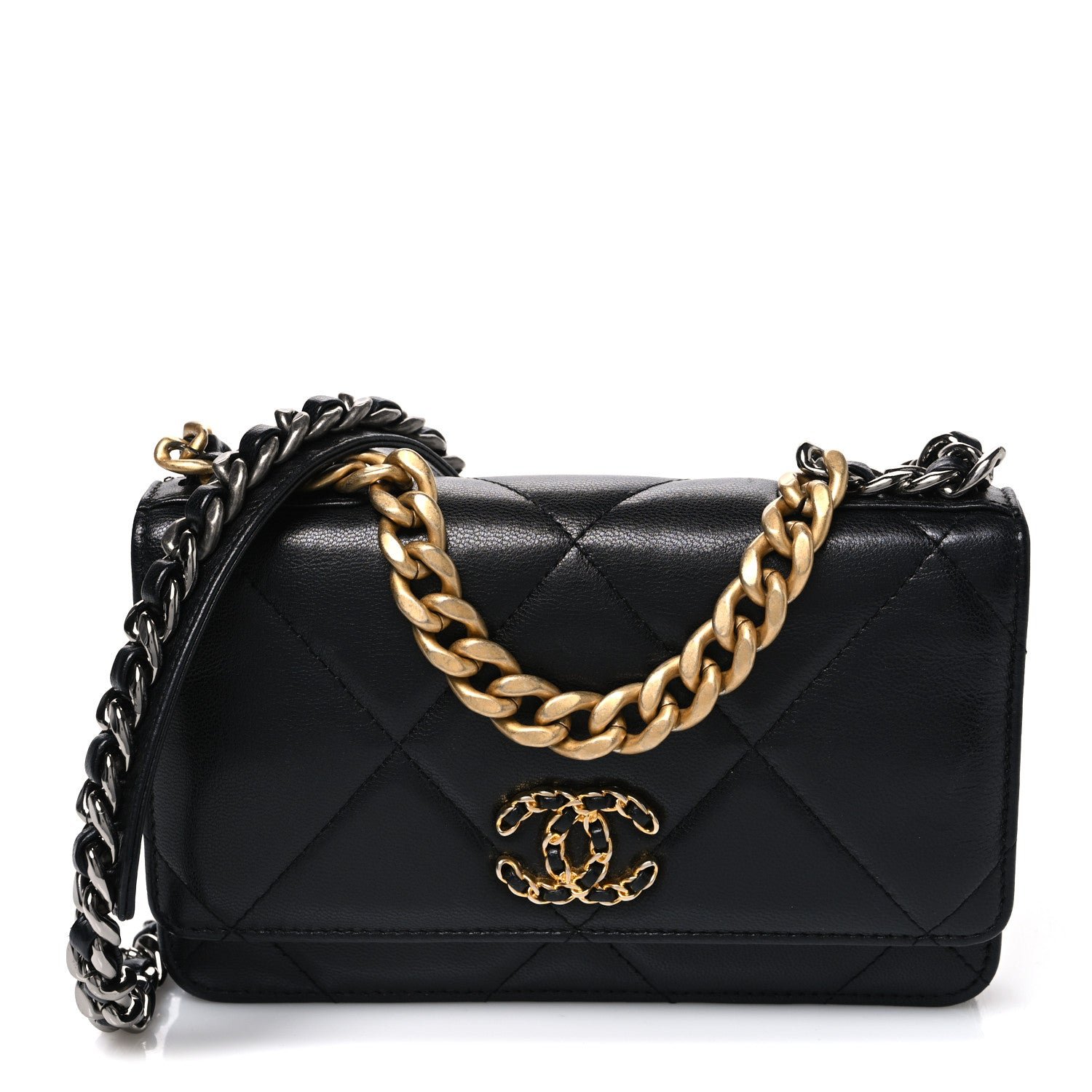 Chanel Goatskin Quilted Chanel 19 Wallet On Chain WOC Black