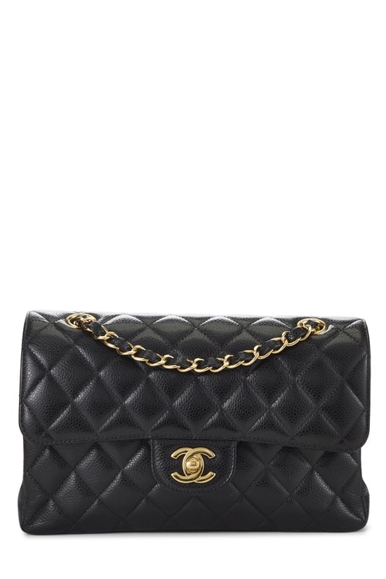Black Quilted Caviar Classic Double Flap Small