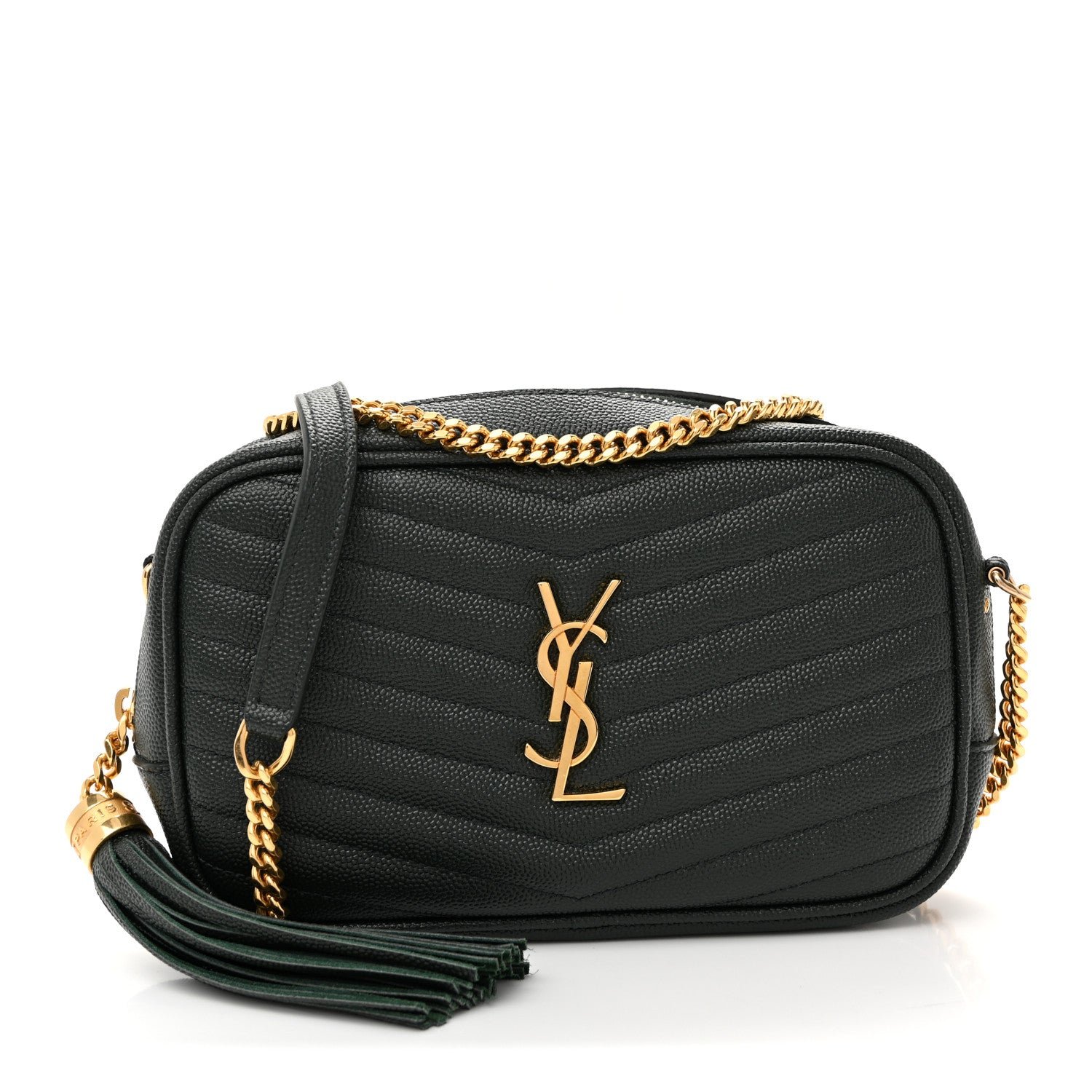 Saint Laurent Grain De Poudre Matelasse Monogram Mini Lou Camera Bag New Vert Fonce