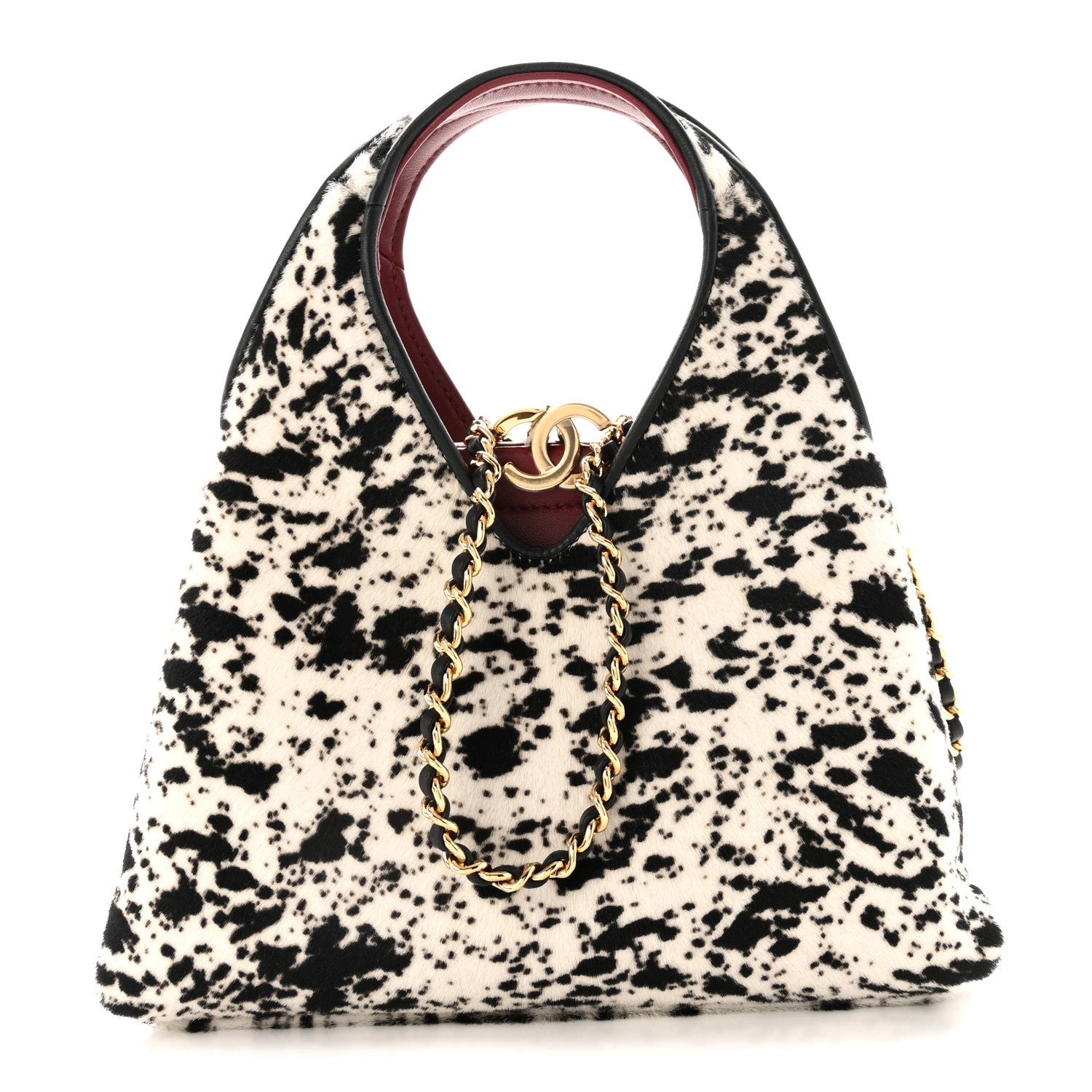 Chanel Pony Hair Printed Chic Lady Small Shopping Tote White Black
