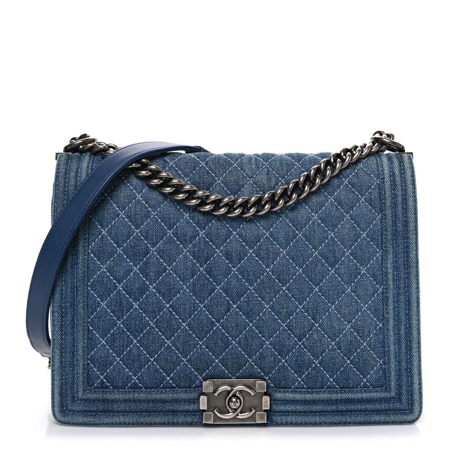 Chanel Denim Quilted Large Boy Flap Blue