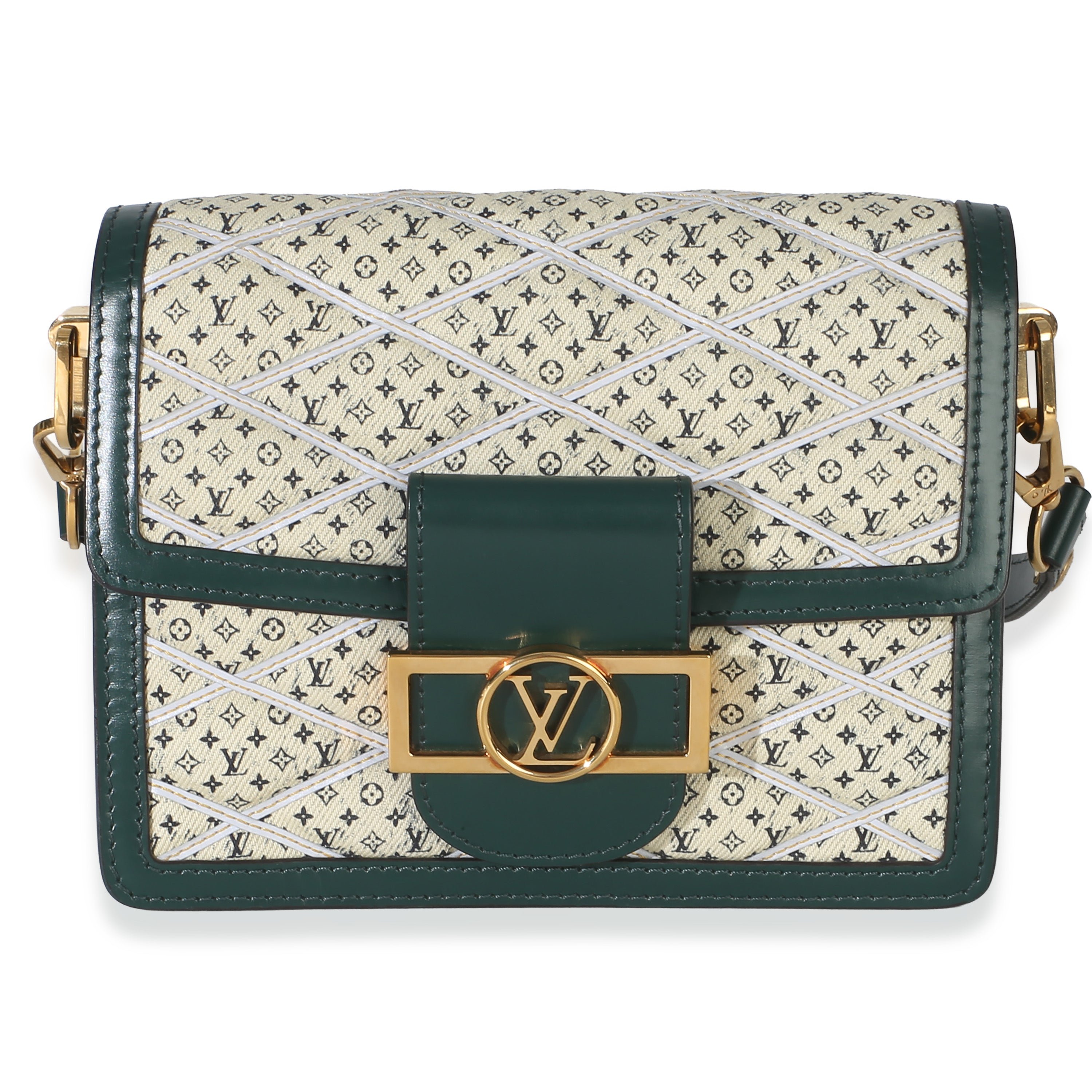 Green Quilted Denim Printed Monogram Mini Dauphine