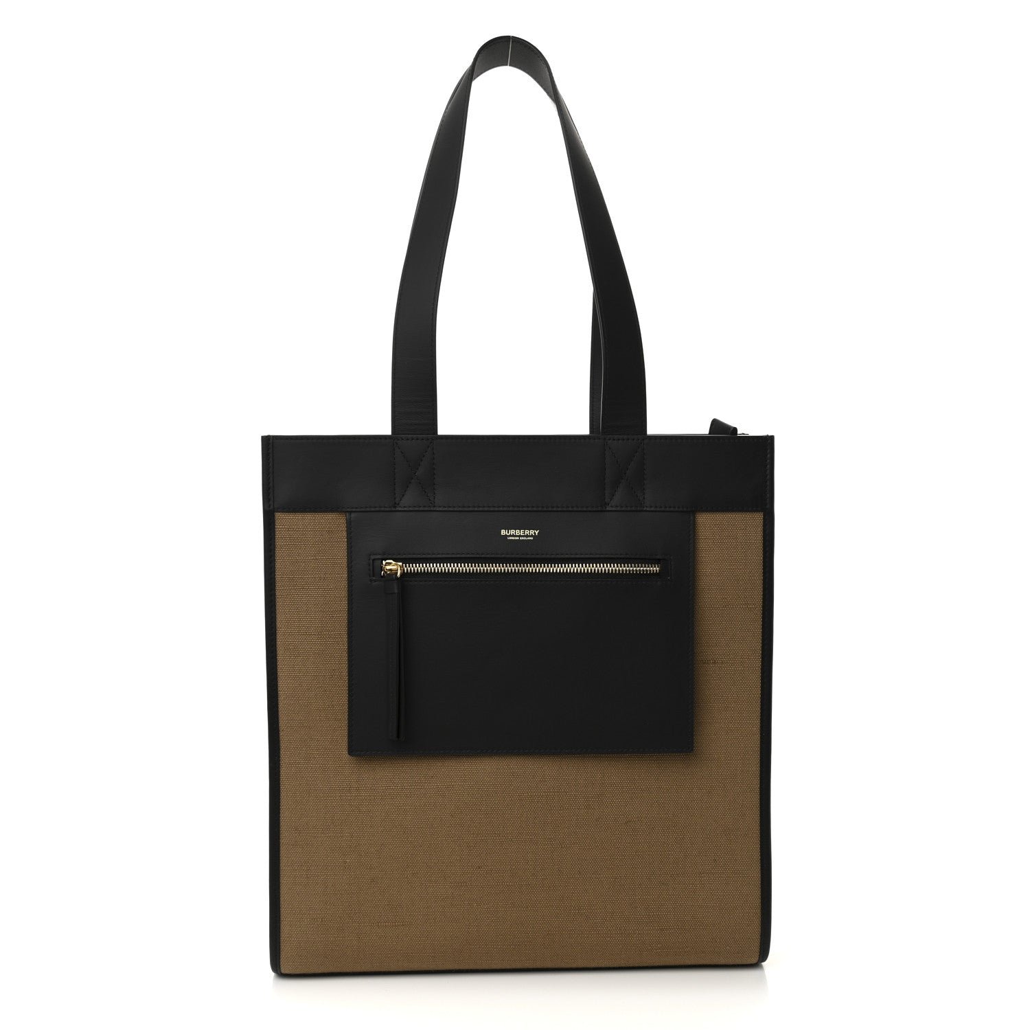 Burberry Canvas Calfskin Small Pocket Tote Camel