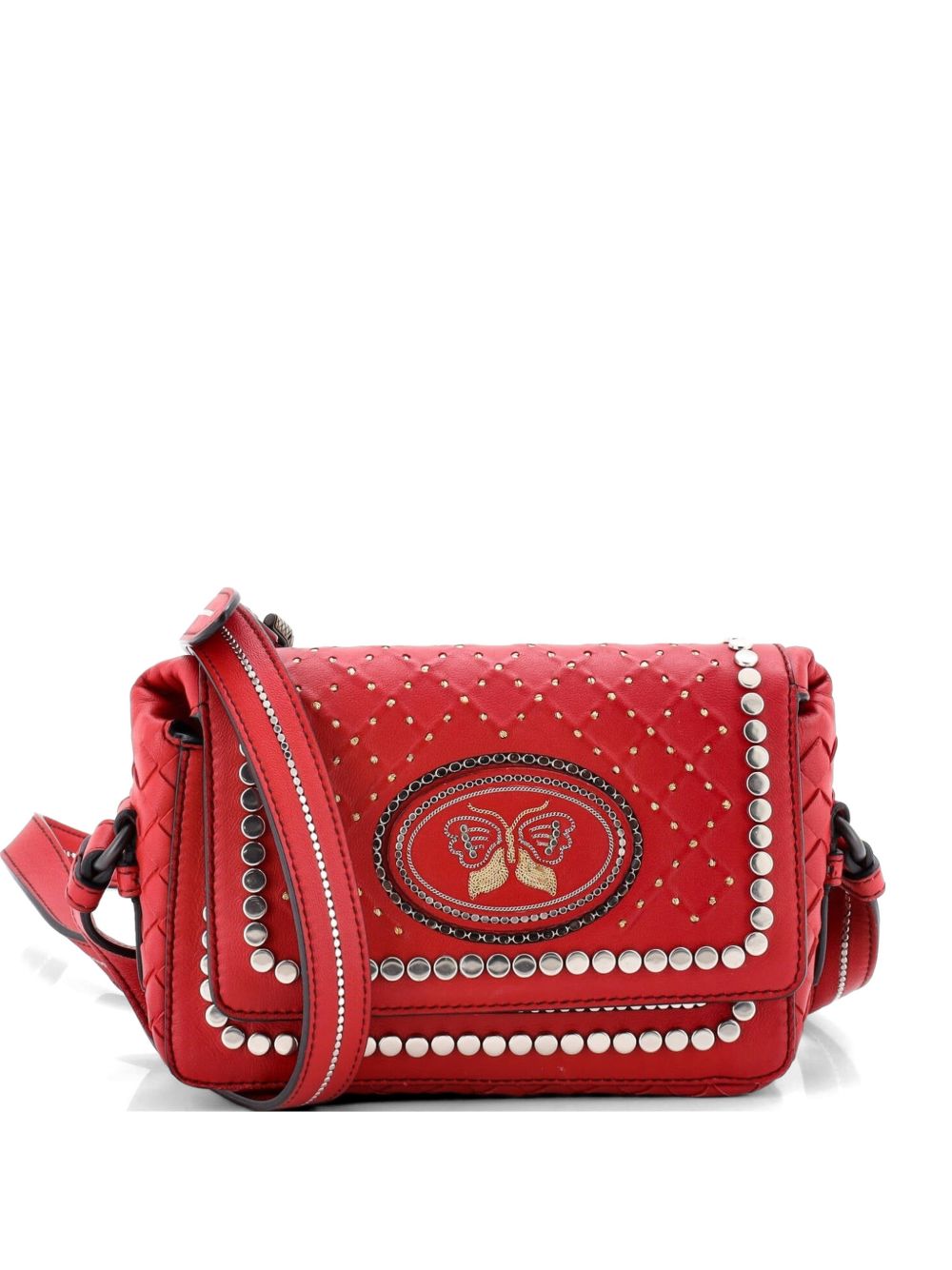 Flap Studded Leather with Intrecciato Detail Small crossbody bag