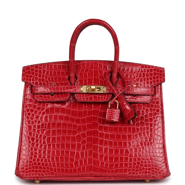 Hermes Hermes Birkin 25 Braise Shiny Porosus Crocodile Gold Hardware