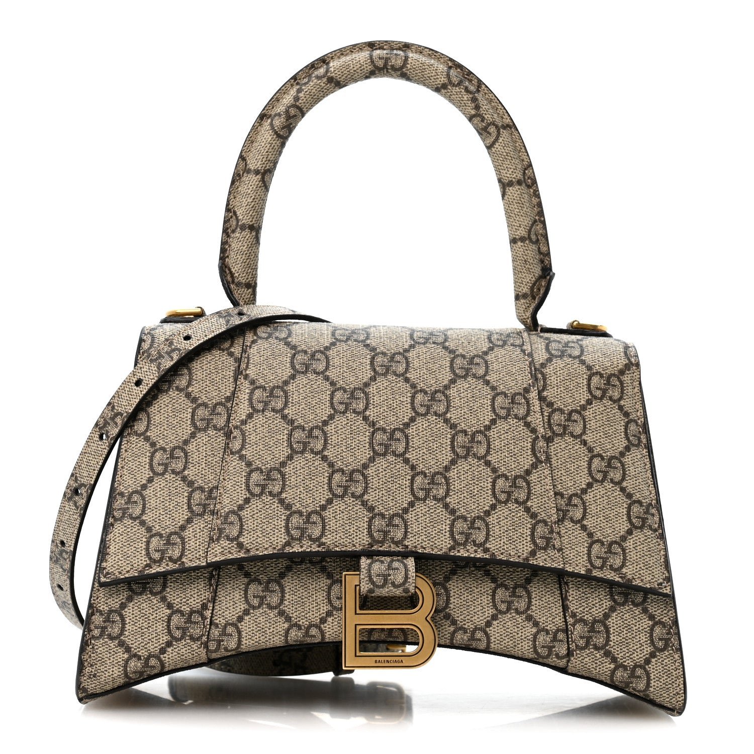 Balenciaga X GUCCI GG Supreme Monogram Small Hourglass Top Handle Bag Beige Ebony