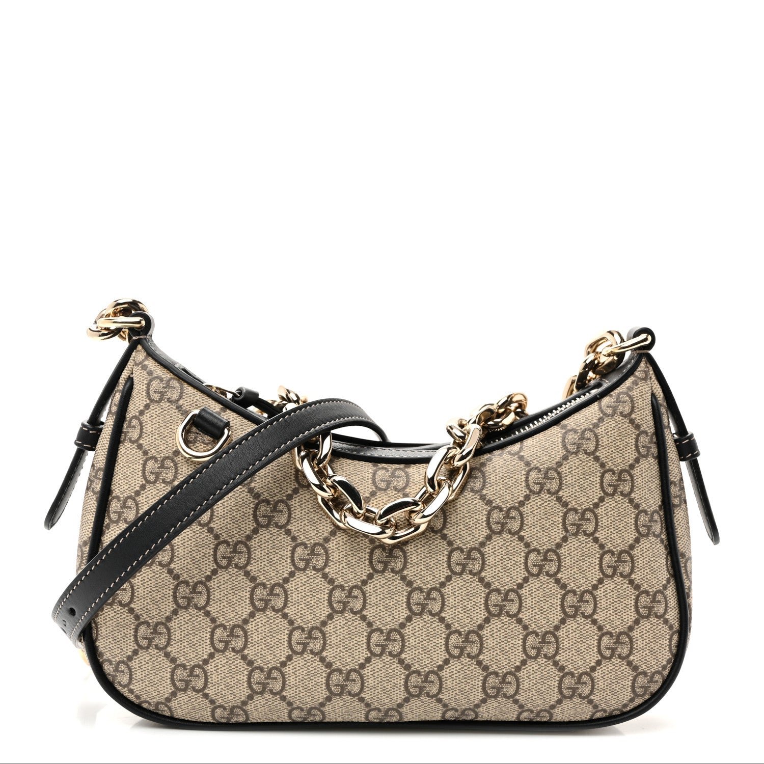 Gucci GG Supreme Monogram Textured Calfskin Small Emblem Shoulder Bag Beige Black