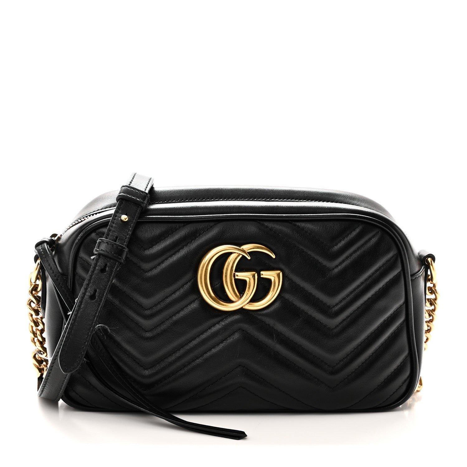 Gucci Calfskin Matelasse Small GG Marmont Chain Shoulder Bag Black