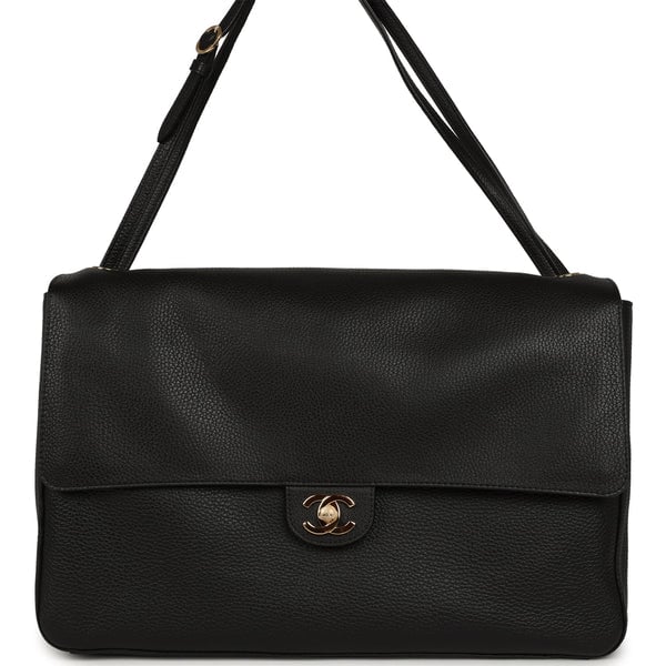 Chanel Maxi "Souplissimo" Large Flap Bag Black Grained Calfskin Gold Hardware