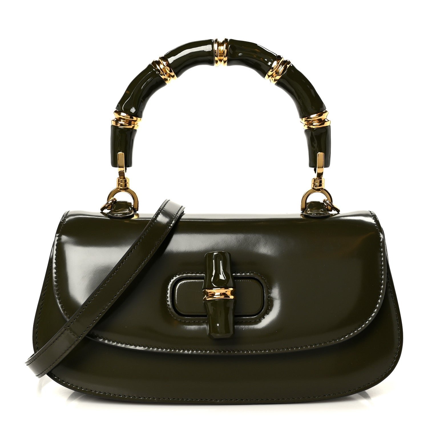 Gucci Shiny Polished Calfskin Medium Bamboo Luscious Green