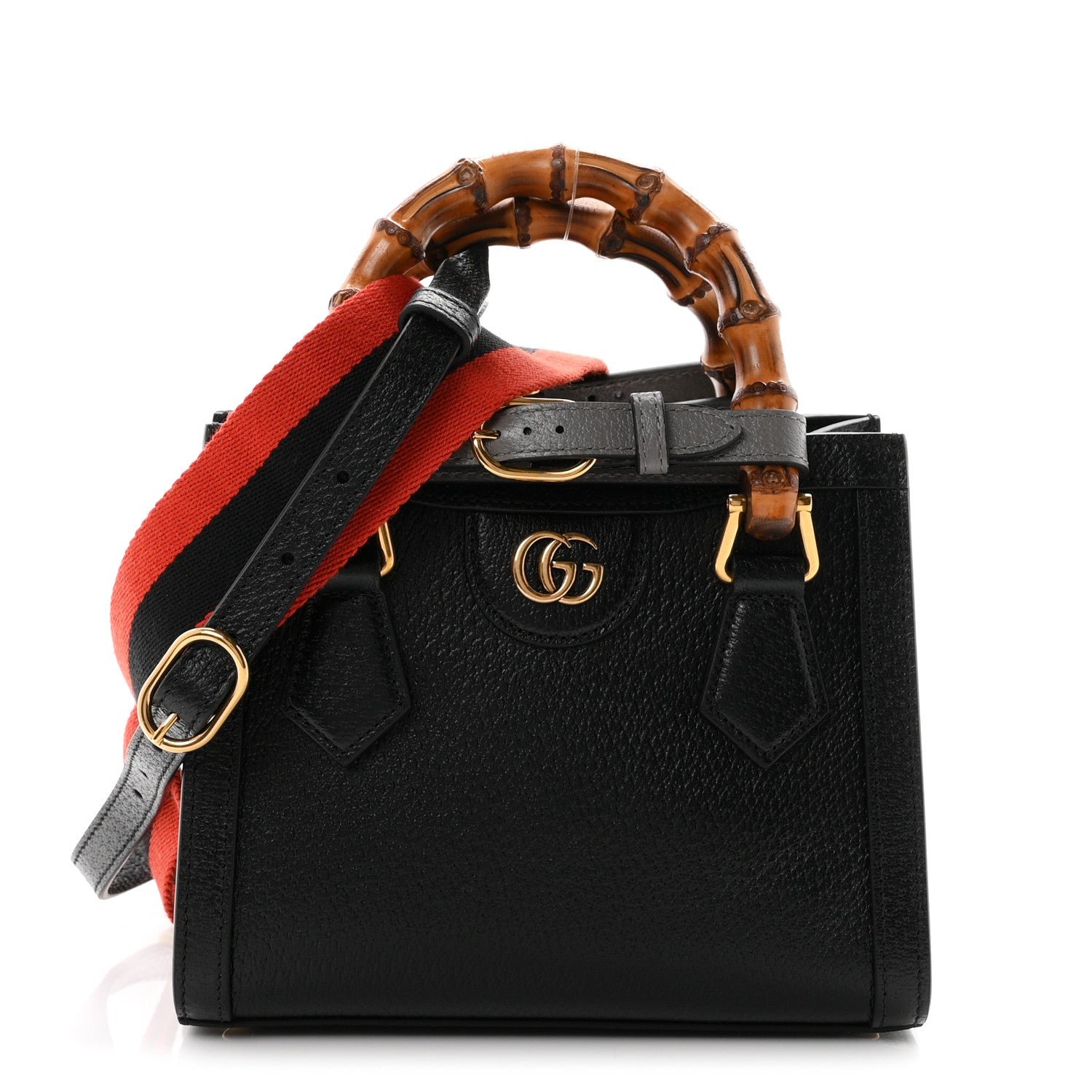 Gucci Textured Dollar Calfskin Web Mini Diana Tote Bag Black Dusty Grey