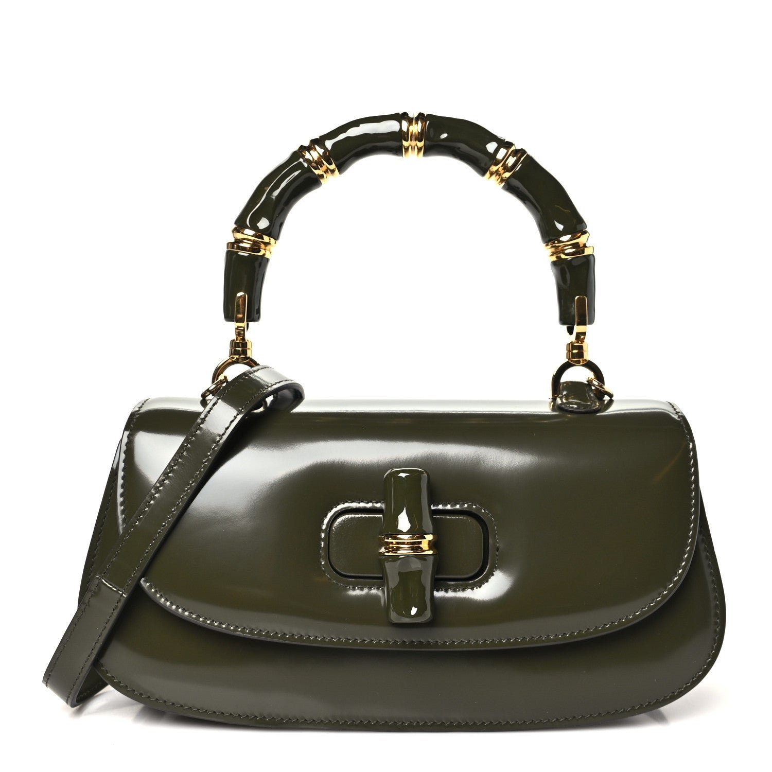 Gucci Shiny Polished Calfskin Medium Bamboo Luscious Green