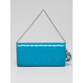 Dior Christian Dior Turquoise Quilted Cannage Patent Leather Lady Dior Wallet on Chain Bag