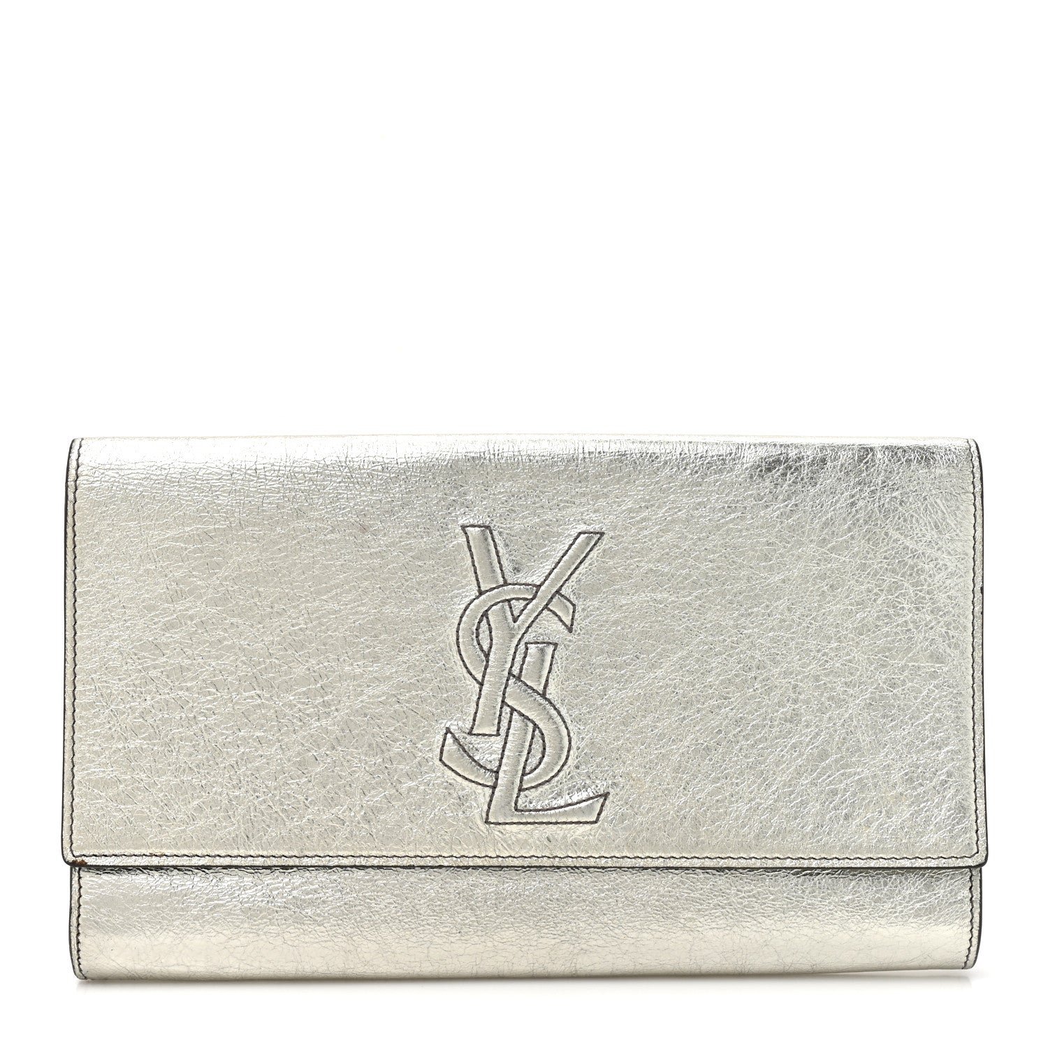 Saint Laurent Metallic Calfskin Monogram Large Belle De Jour Clutch Silver