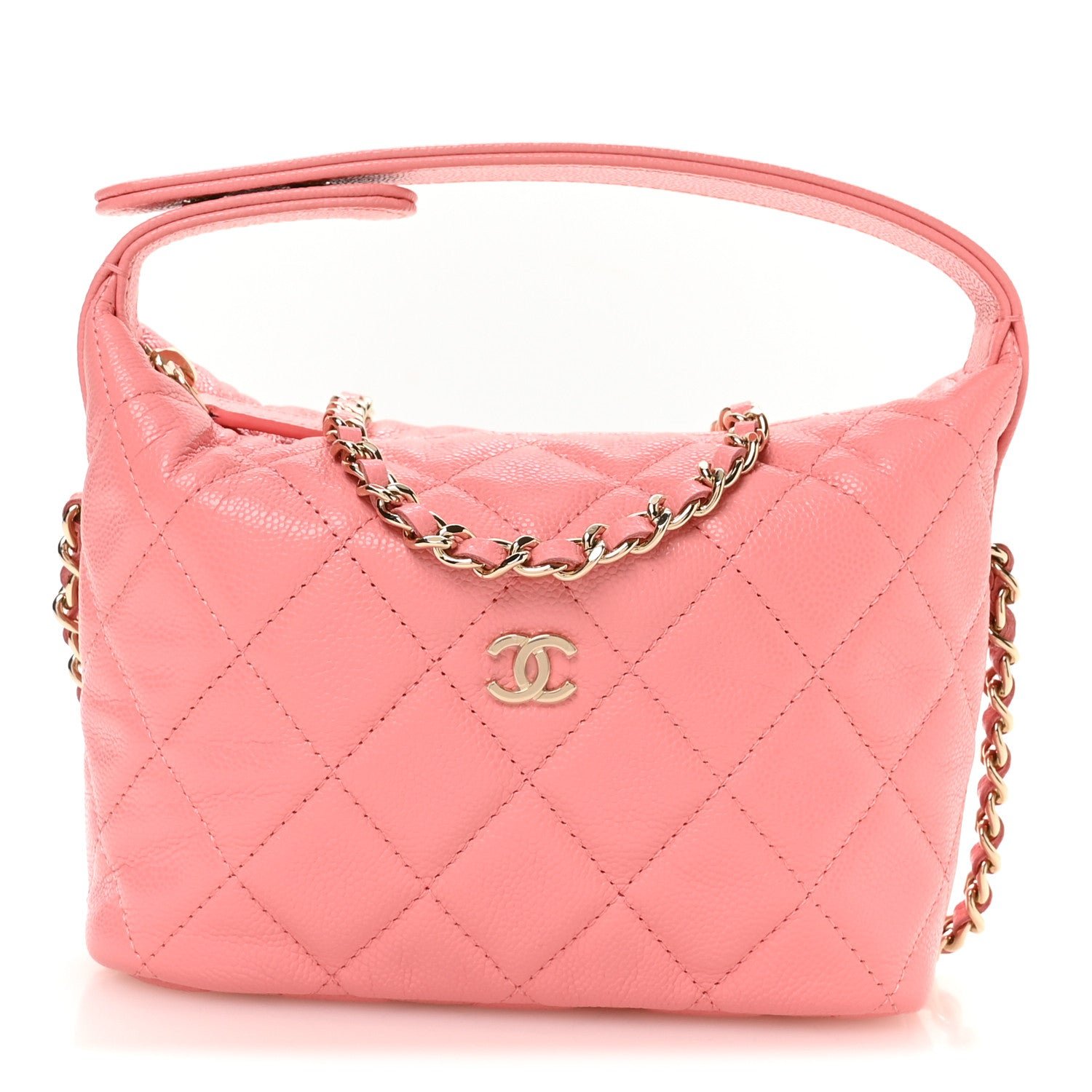 Chanel Caviar Quilted Hobo Clutch With Chain Pink