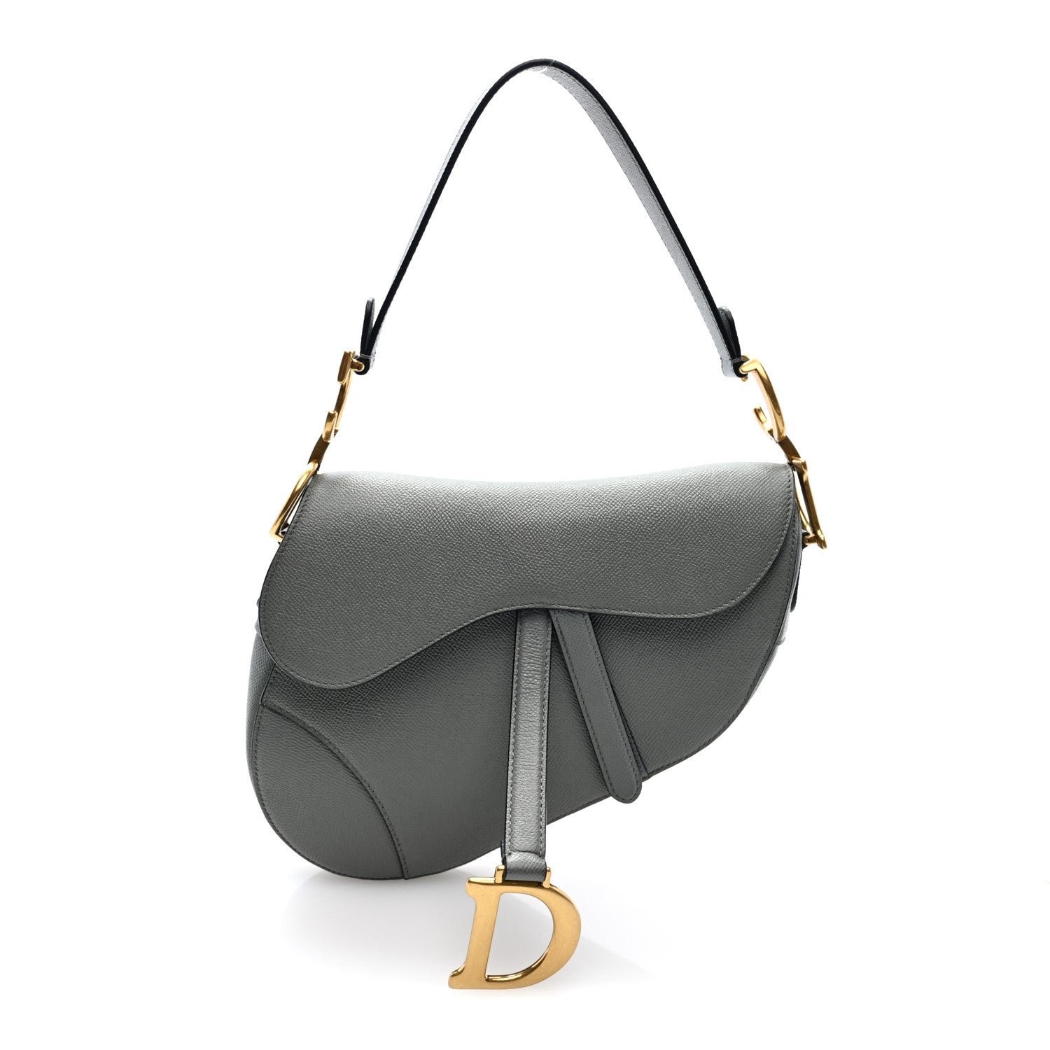 Christian Dior Grained Calfskin Saddle Bag Grey