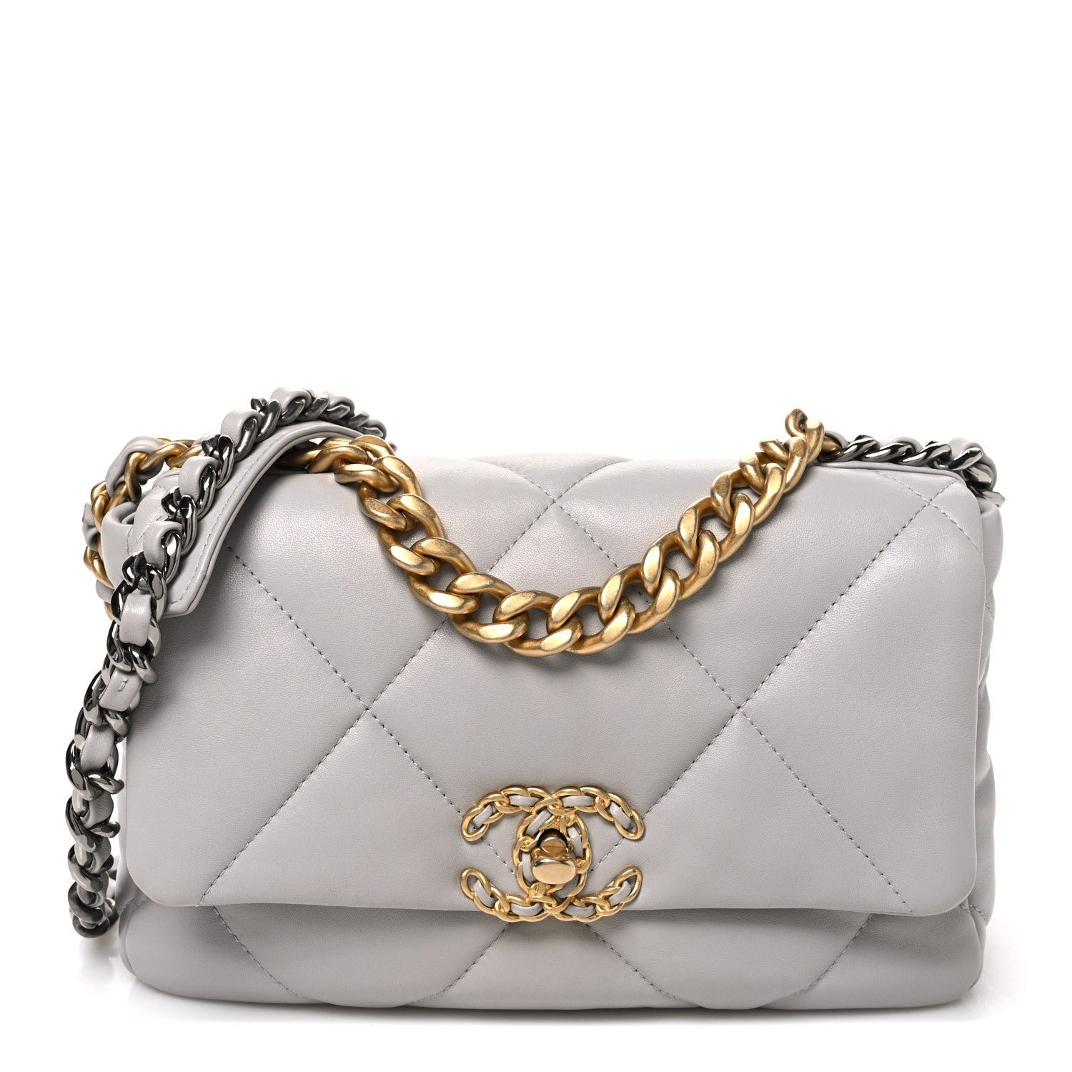 Chanel Goatskin Quilted Medium Chanel 19 Flap Grey