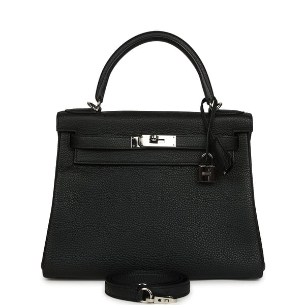 Pre-owned Hermes Kelly Retourne 28 Black Togo Palladium Hardware