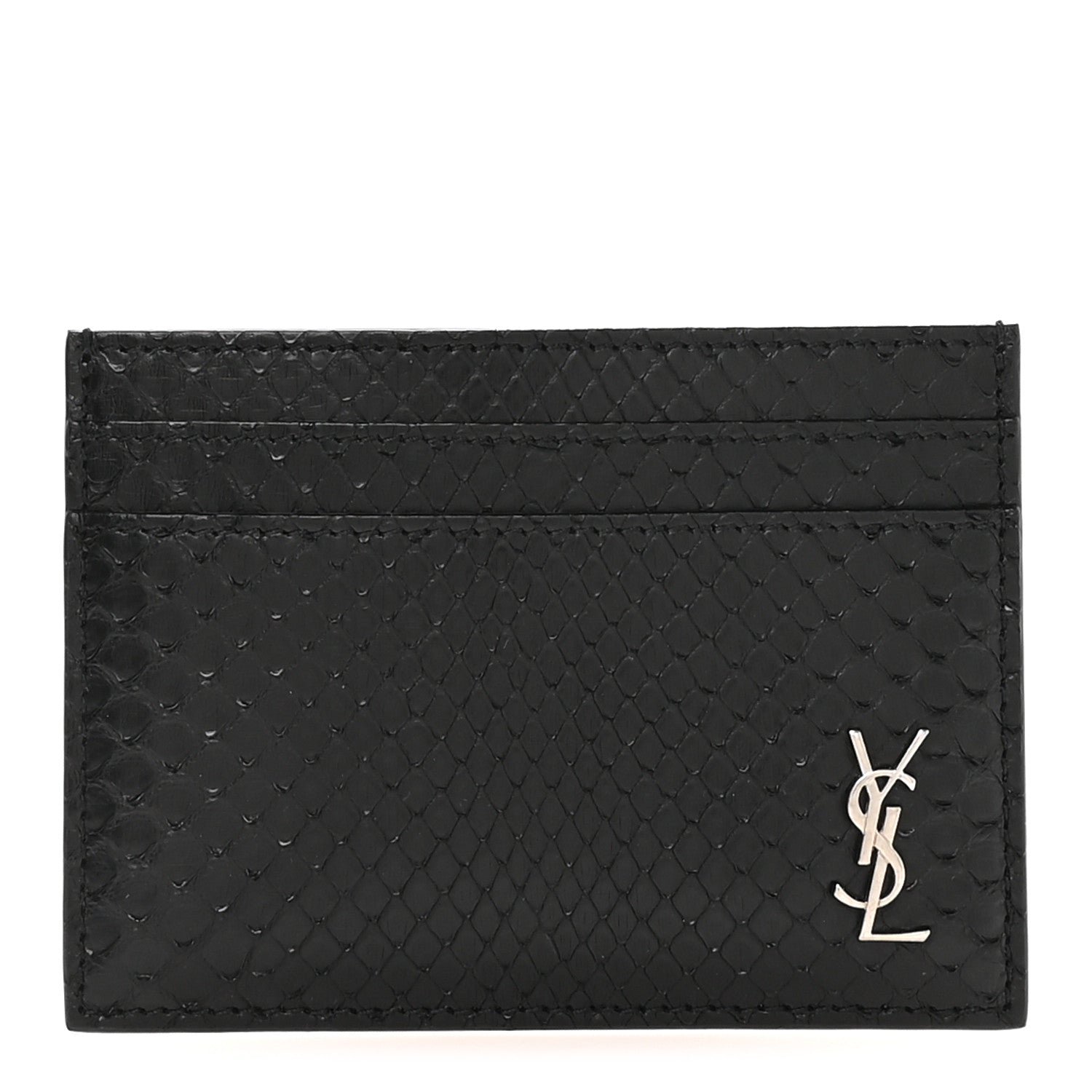 Saint Laurent Snakeskin Monogram Credit Card Case Black