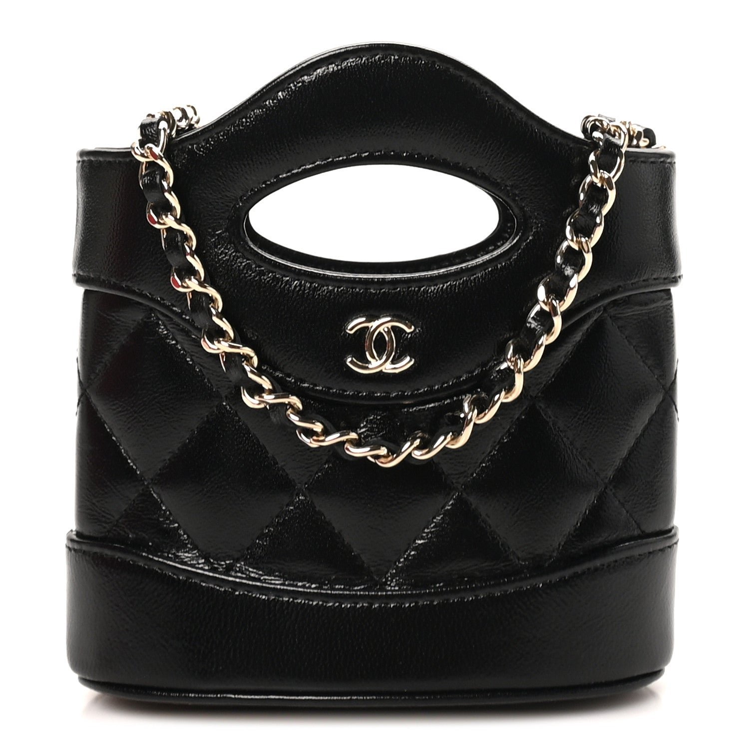 Chanel Shiny Lambskin Quilted 31 Nano Clutch With Chain Black