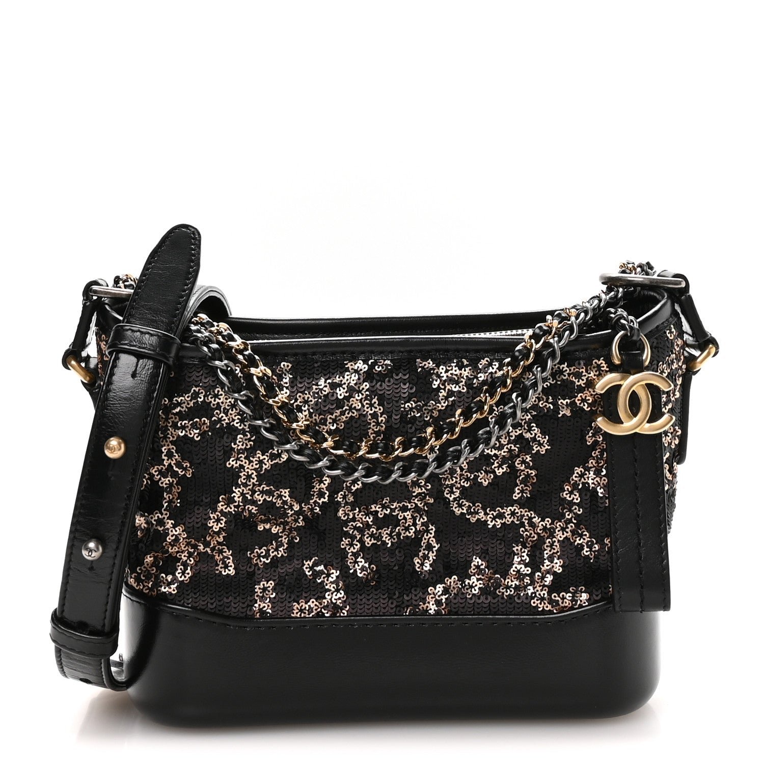 Chanel Sequin Calfskin Small Gabrielle Hobo Black Gold