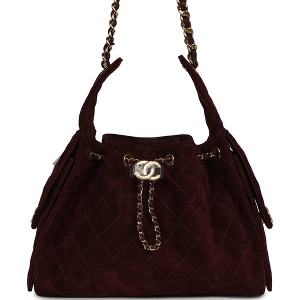 Chanel Small 25 Hobo Bag Burgundy Suede Gold Hardware