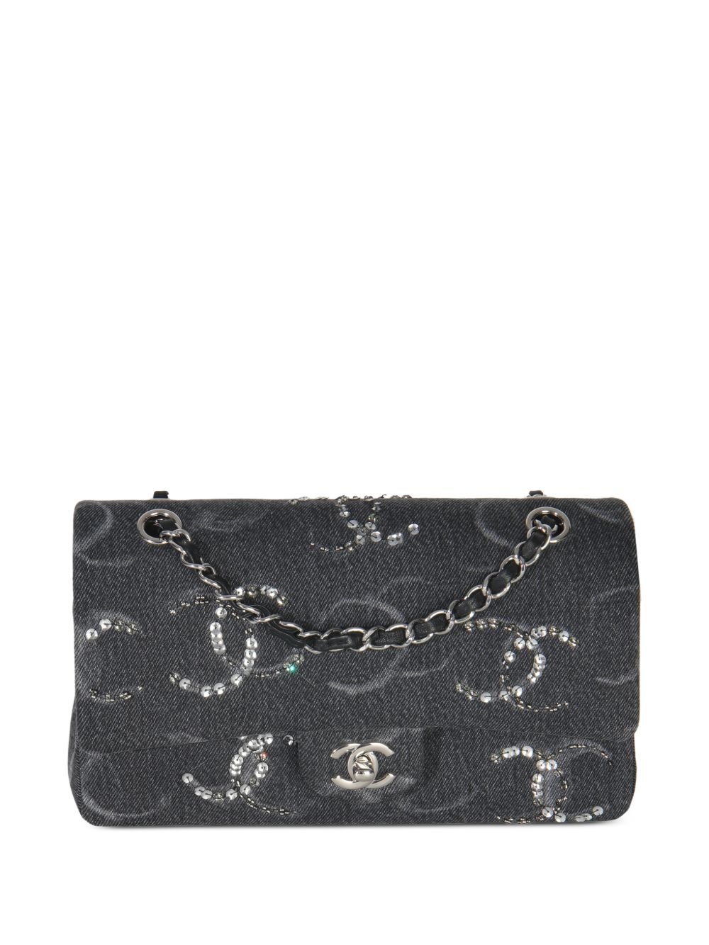 medium Denim Sequin CC Classic Double Flap bag