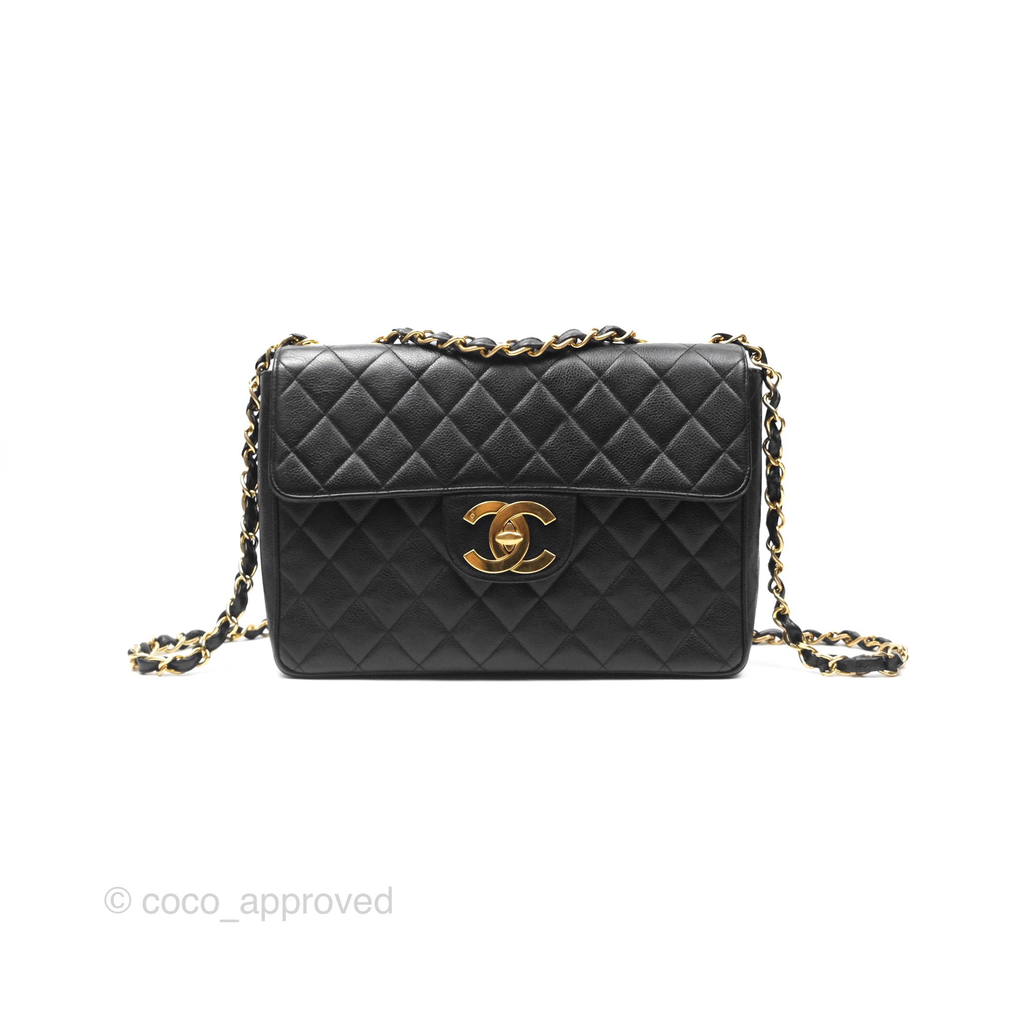 Chanel Vintage Jumbo Single Flap Black Caviar 24K Gold Hardware