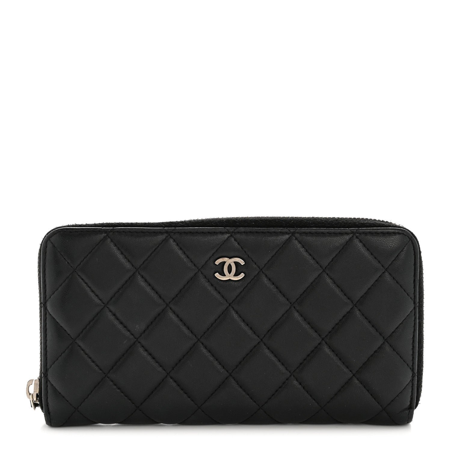 Chanel Lambskin Quilted Large Gusset Zip Around Wallet Black