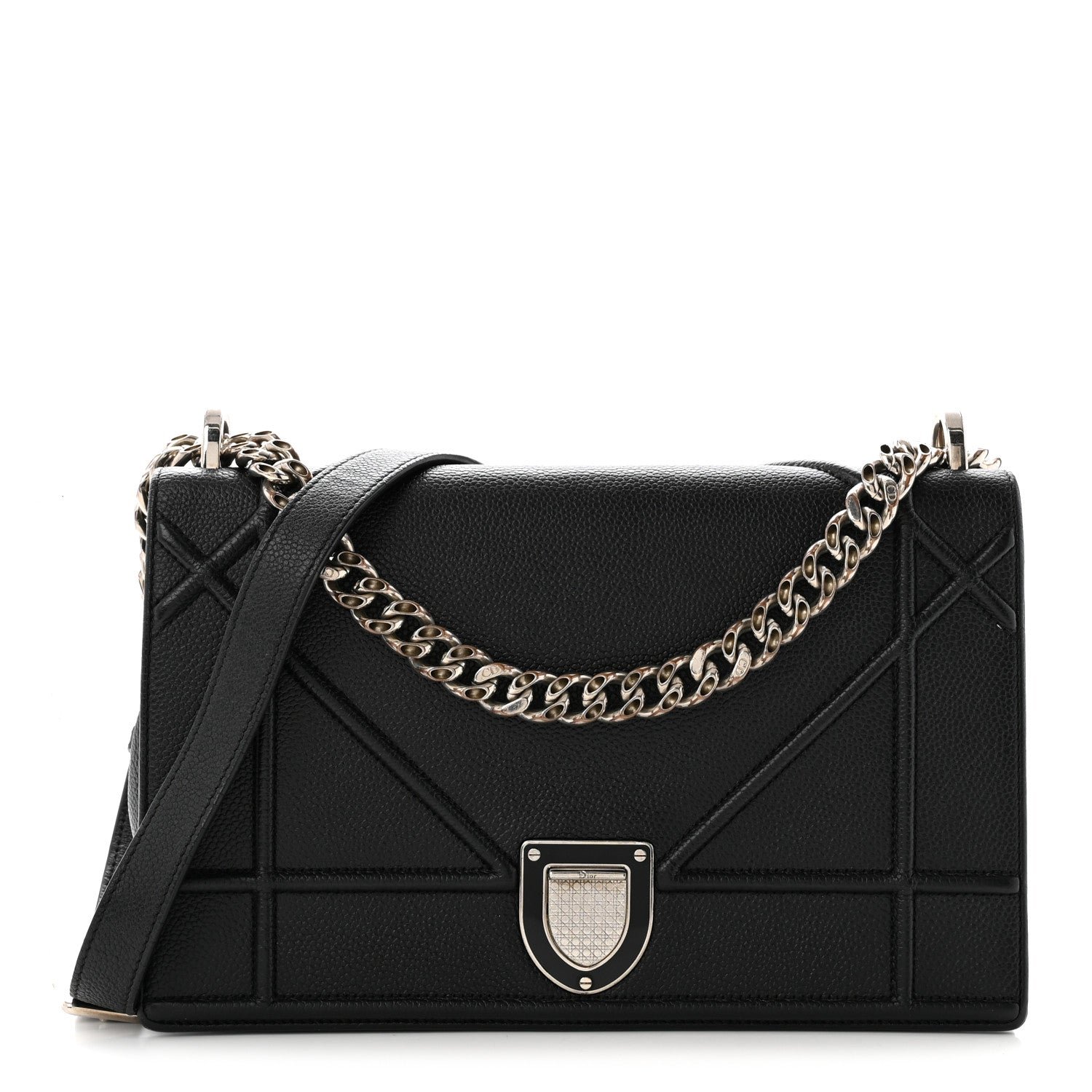 Christian Dior Grained Calfskin Medium Diorama Flap Bag Black