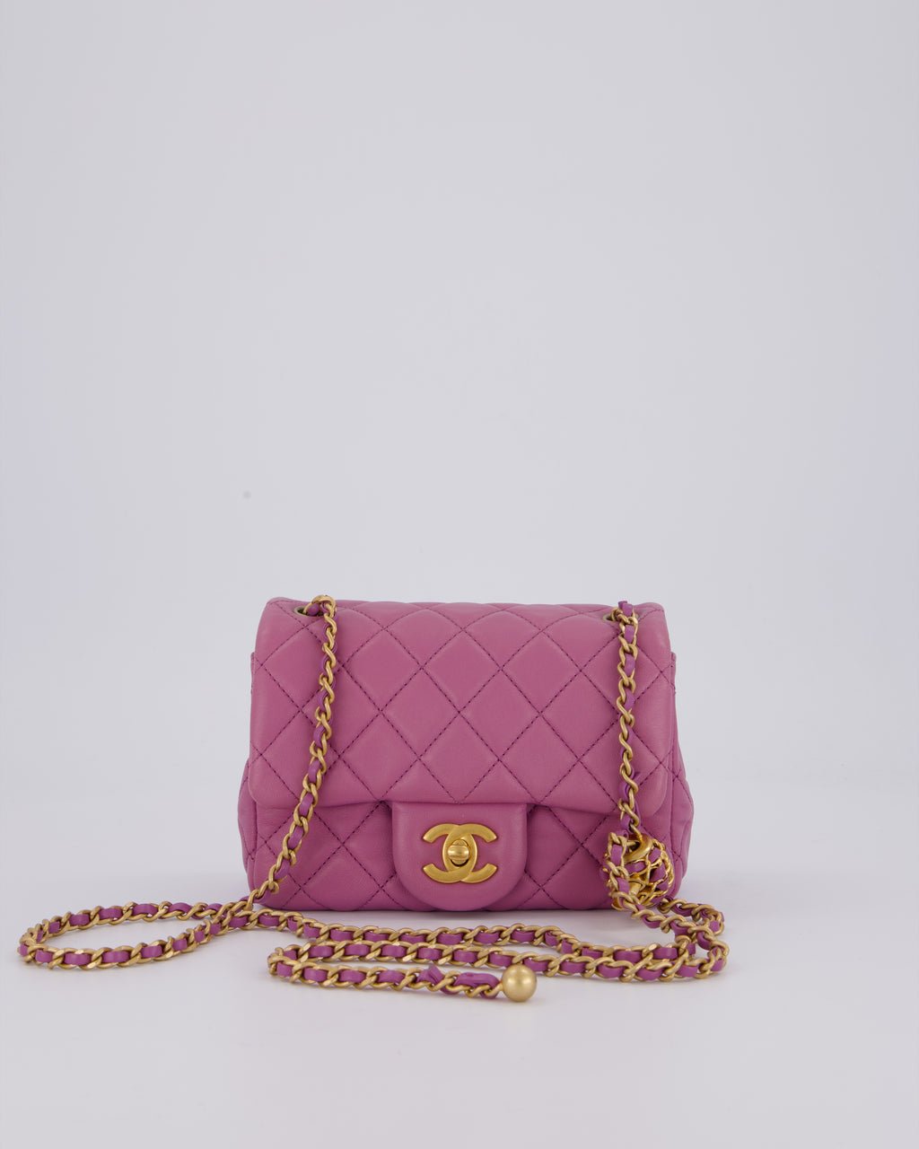 Chanel Purple Pearl Crush Mini Flap Bag In Lambskin Leather With Brushed Gold Hardware
