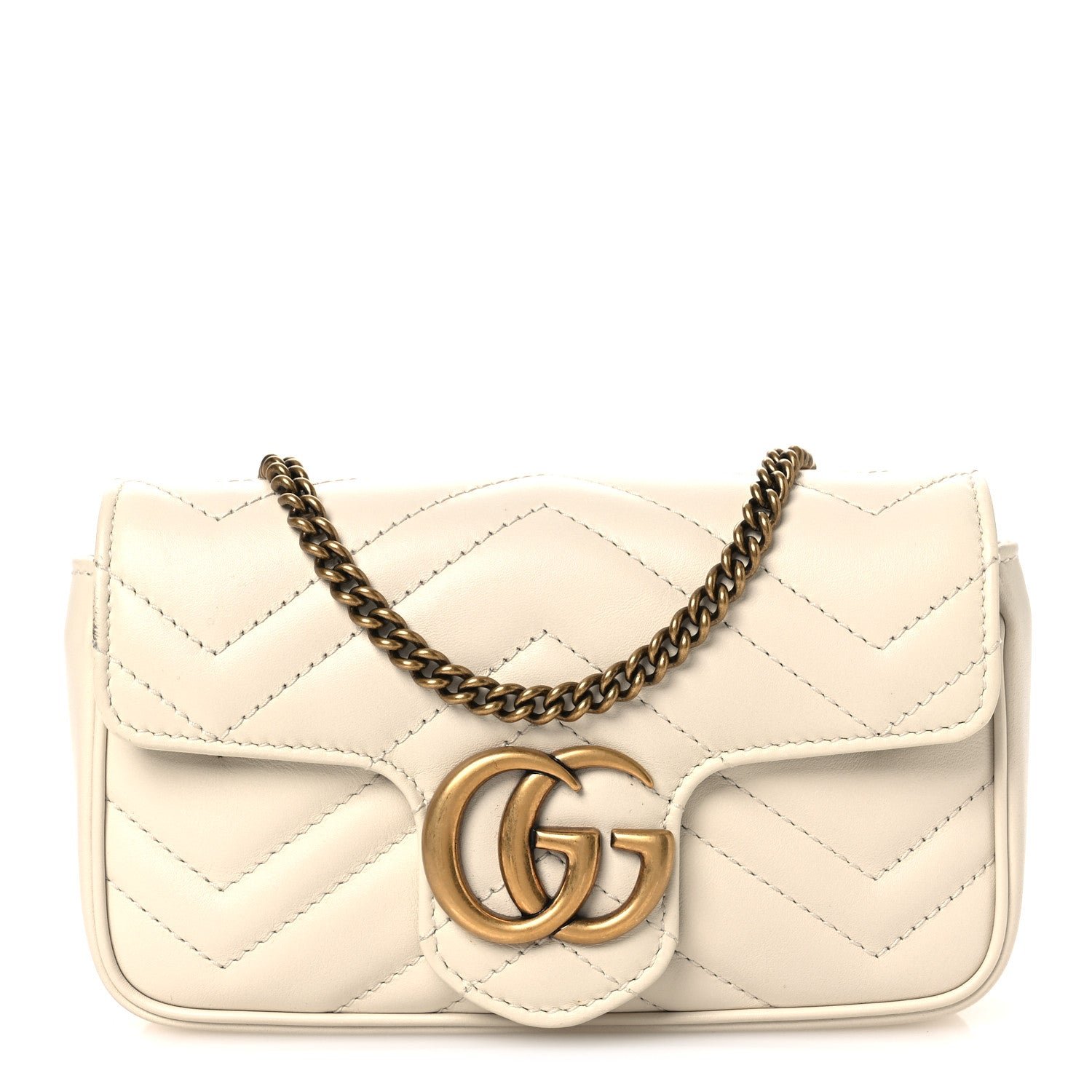 Gucci Calfskin Matelasse Super Mini GG Marmont Shoulder Bag White