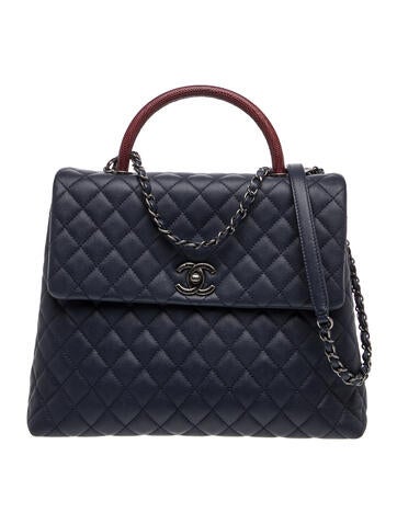 Quilted Caviar & Lizard Large Coco Handle Bag