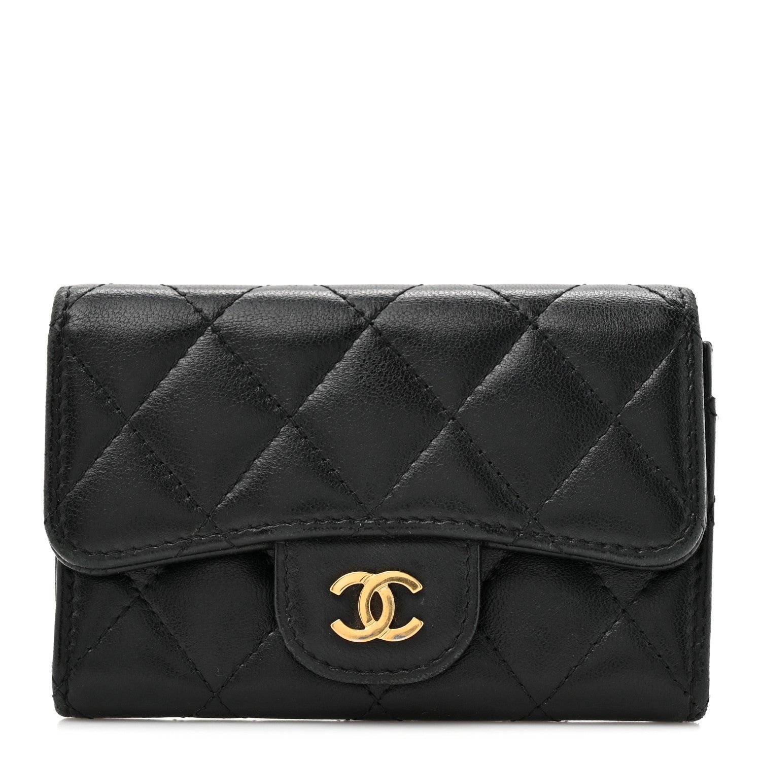 Chanel Lambskin Quilted Flap Card Holder Black