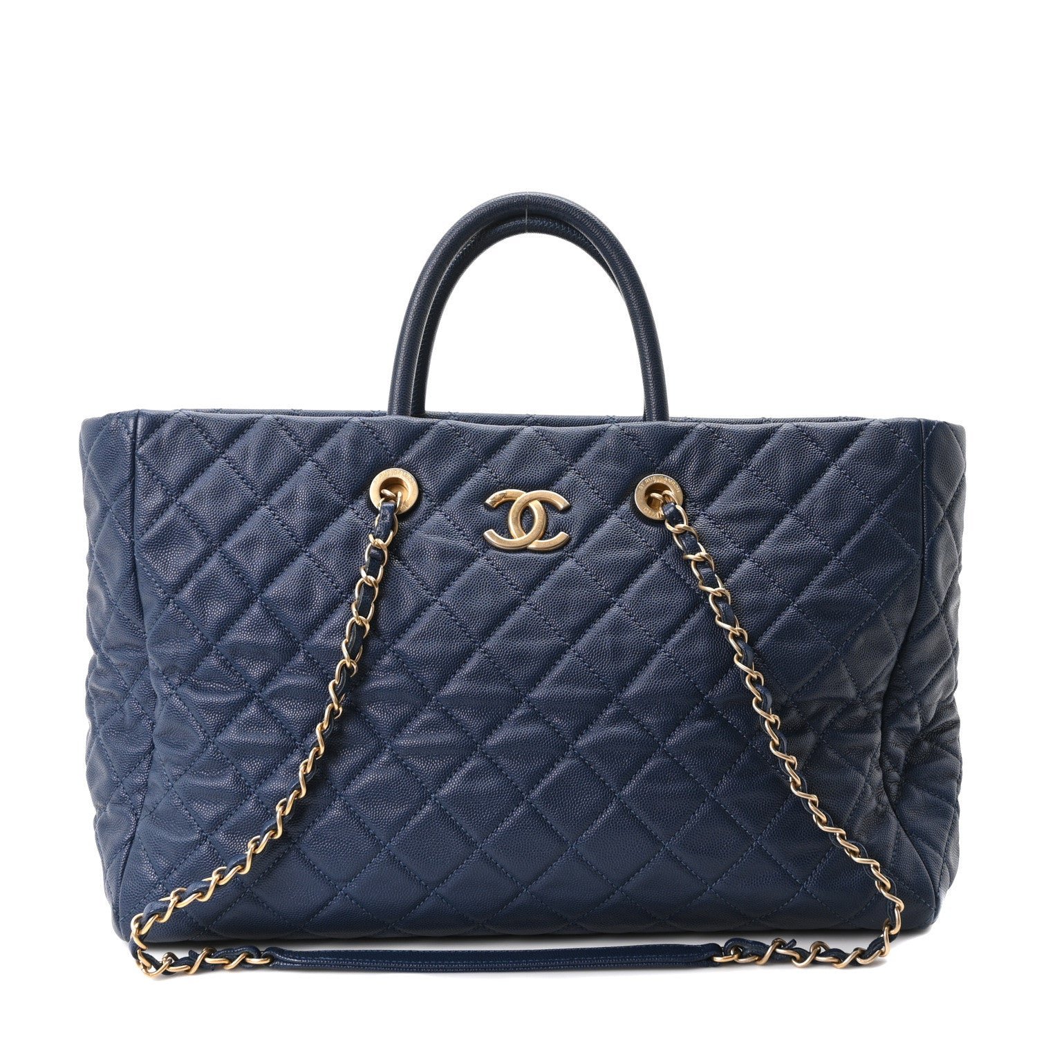 Chanel Caviar Quilted Large Coco Handle Shopping Tote Navy